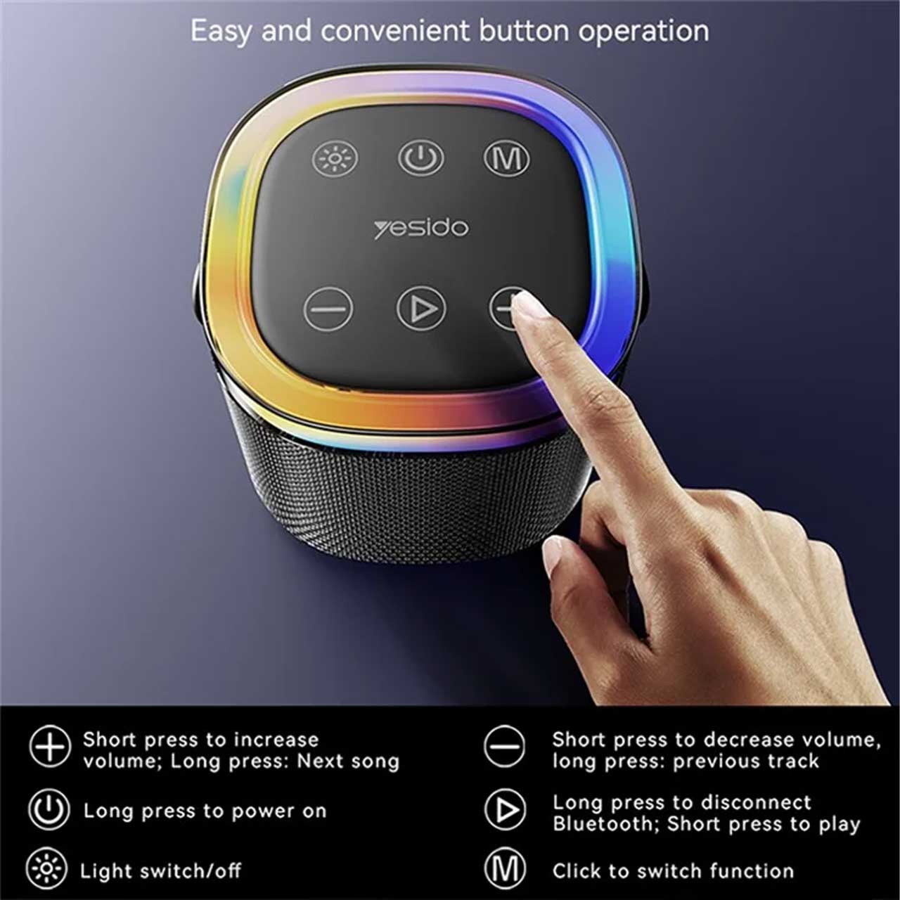 اسپیکر بلوتوثی Yesido YSW25 با توان 8 وات و نورپردازی RGB