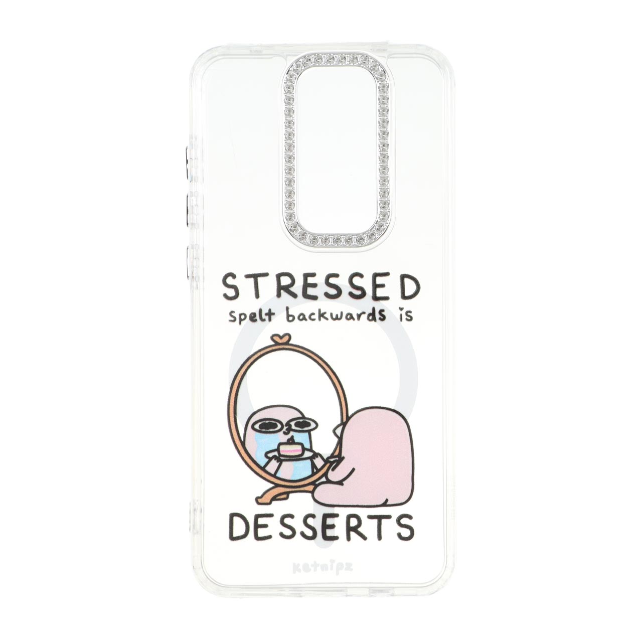 قاب ژله ای شفاف طرح مگ سیف و دور لنز نگین دار با طرح STRESSED DESSERTS مناسب برای شیائومی ردمی نوت 8 پرو