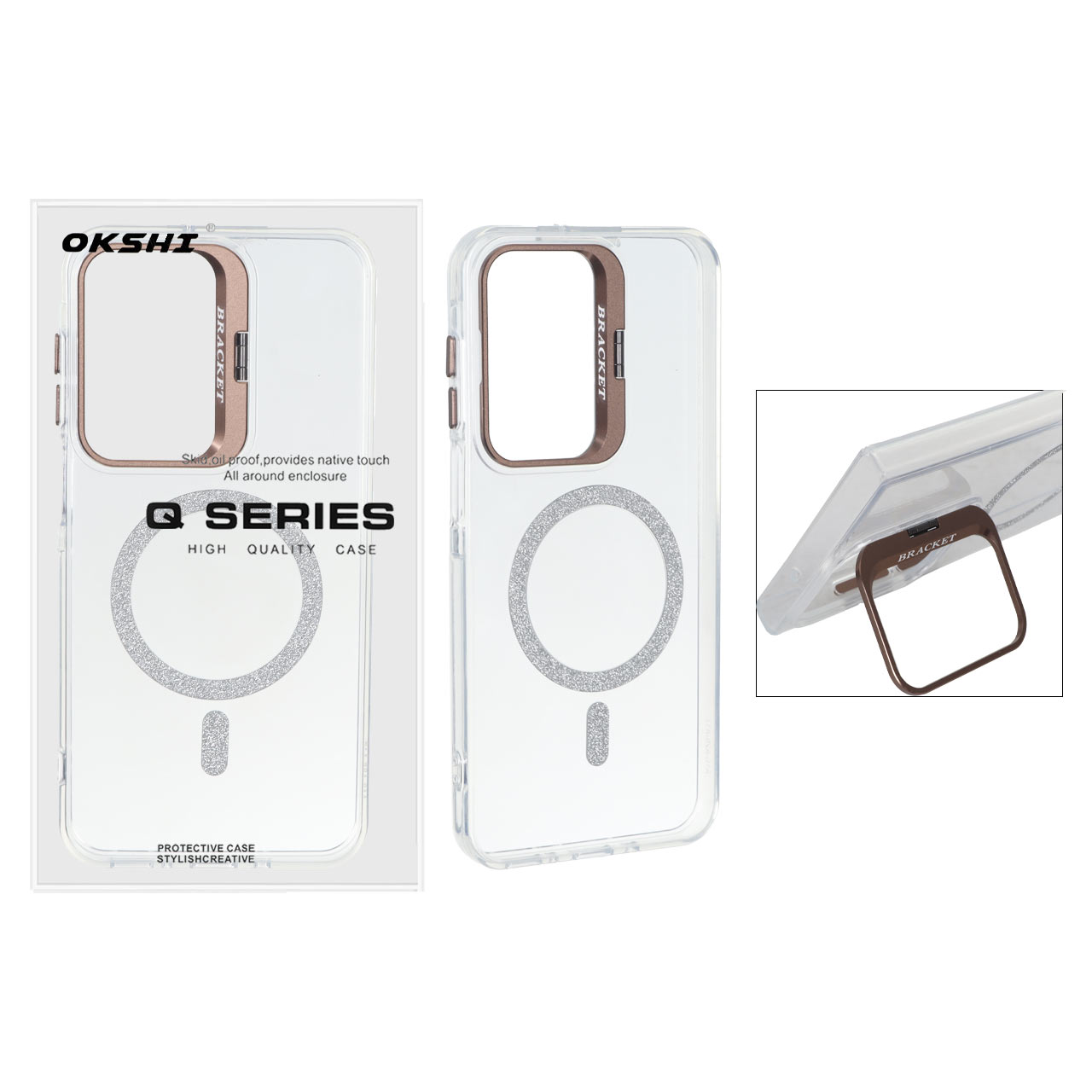 قاب Bracket شفاف Magsafe اکلیلی Samsung Galaxy A17 / A26 - قهوه ای (پک دار)