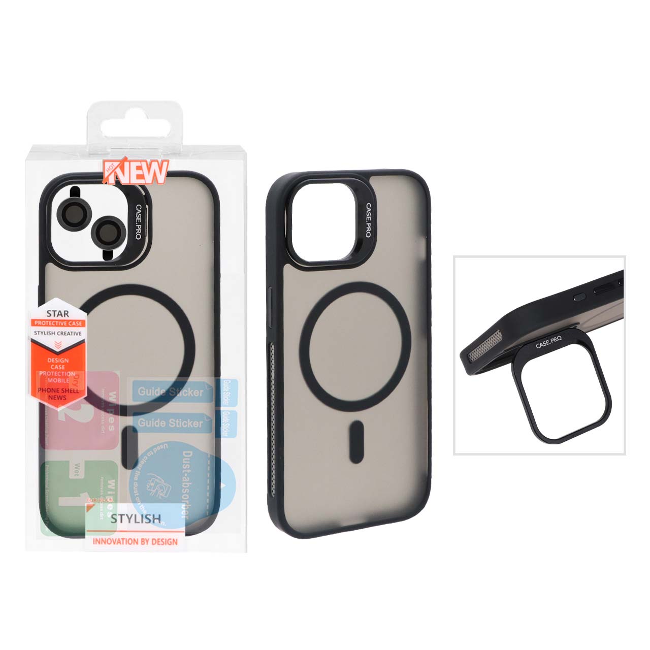 قاب طرح Case Pro لنز آلومینیومی مات مگ‌سیف با ست محافظ لنز رینگی مناسب برای آیفون 13 و آیفون 14
