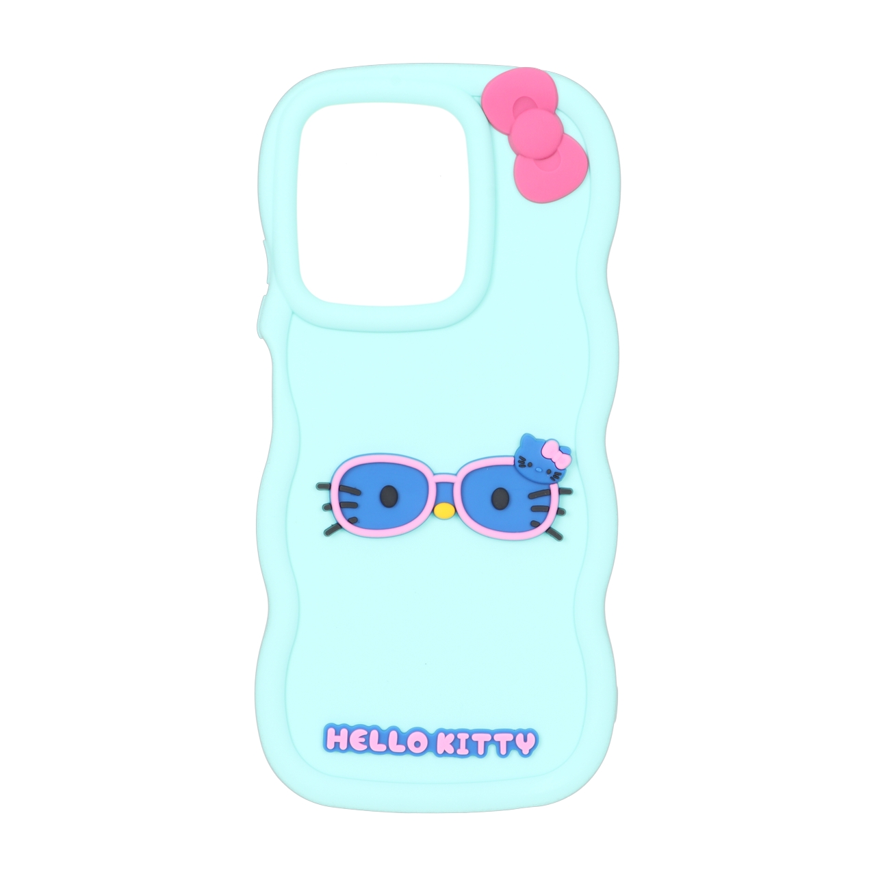 قاب طرح Hello Kitty عینکی سیلیکونی کنگره‌ای سبزآبی مناسب برای شیائومی ردمی ۱۵ سی و پوکو سی ۸۵
