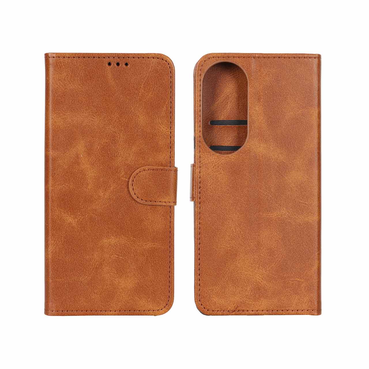 کیف کلاسوری مگنتی طرح چرم مناسب برای Honor X7b رنگ عسلی