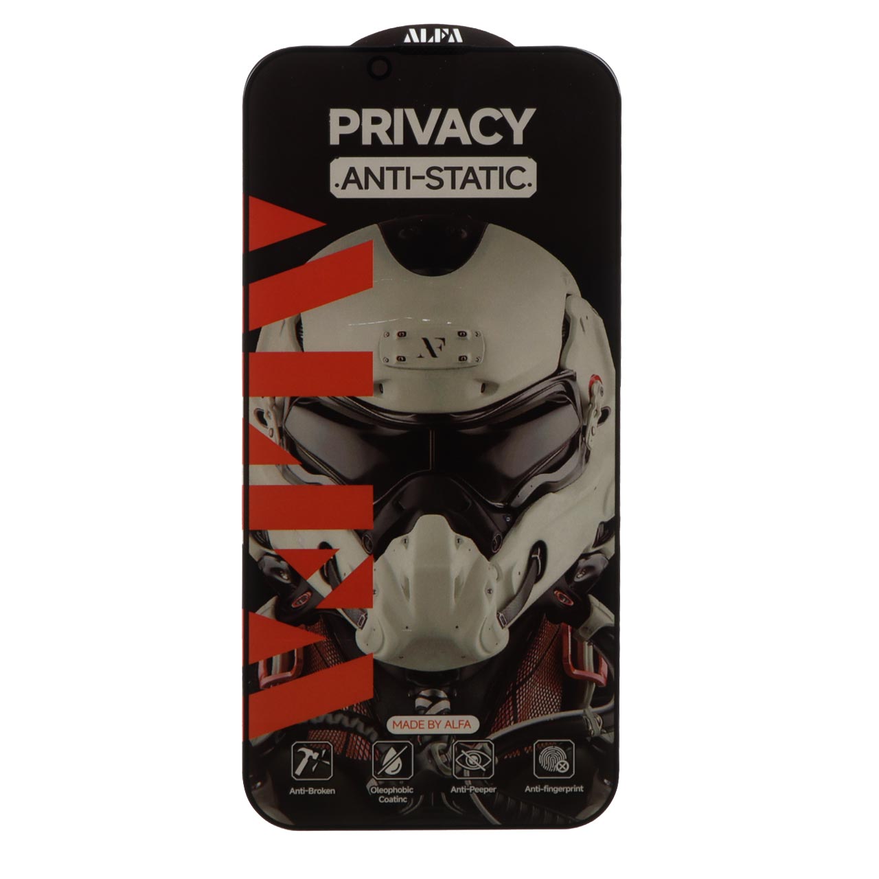 محافظ صفحه نمایش شیشه ای Full Cover ALFA Anti Static Privacy مدل Apple iPhone 13 / iPhone 13 Pro / iPhone 14 / 16e (بدون پک)