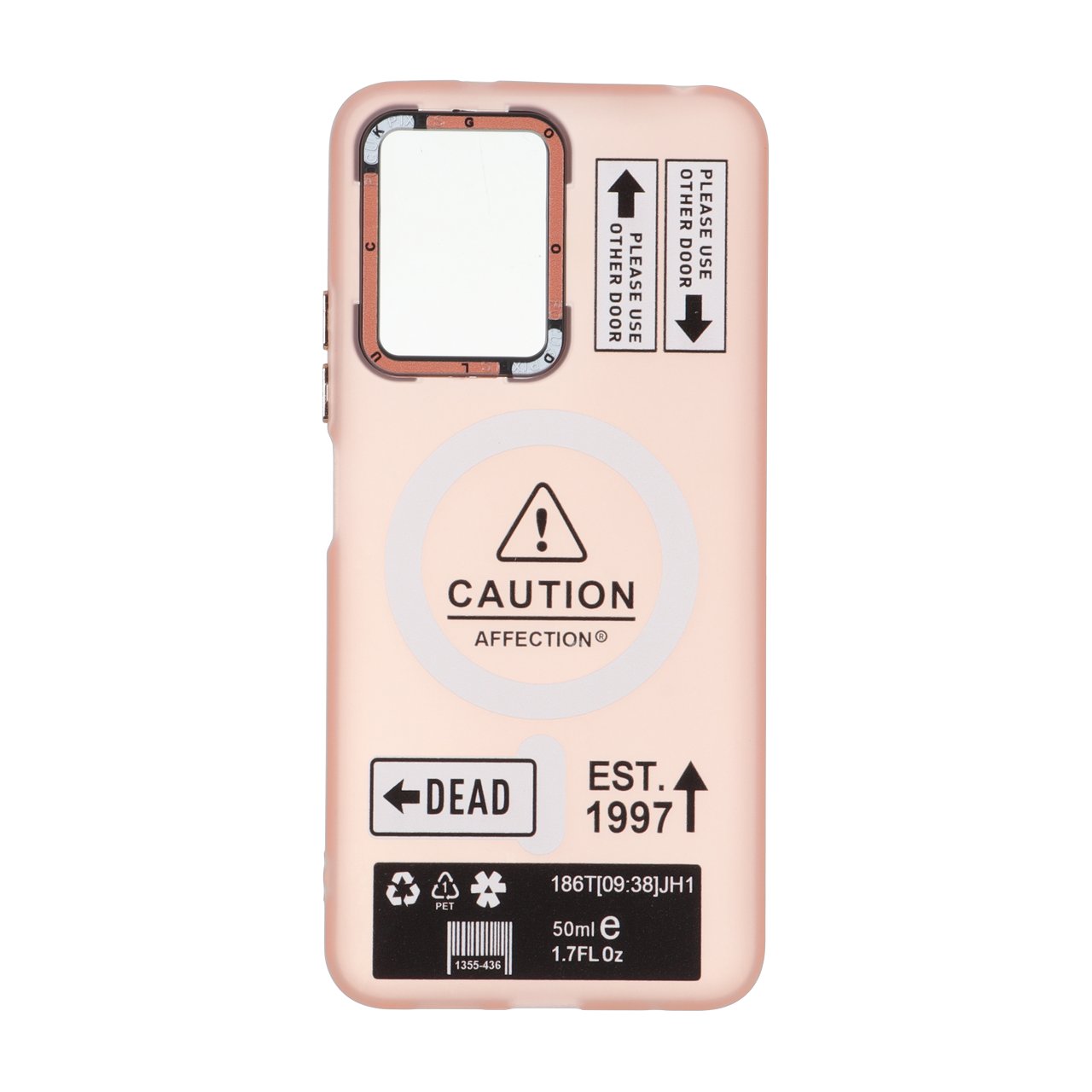 قاب طرح Caution مات مگ سیف دکمه متال صورتی مناسب برای شیائومی ردمی نوت ۱۲ 4G
