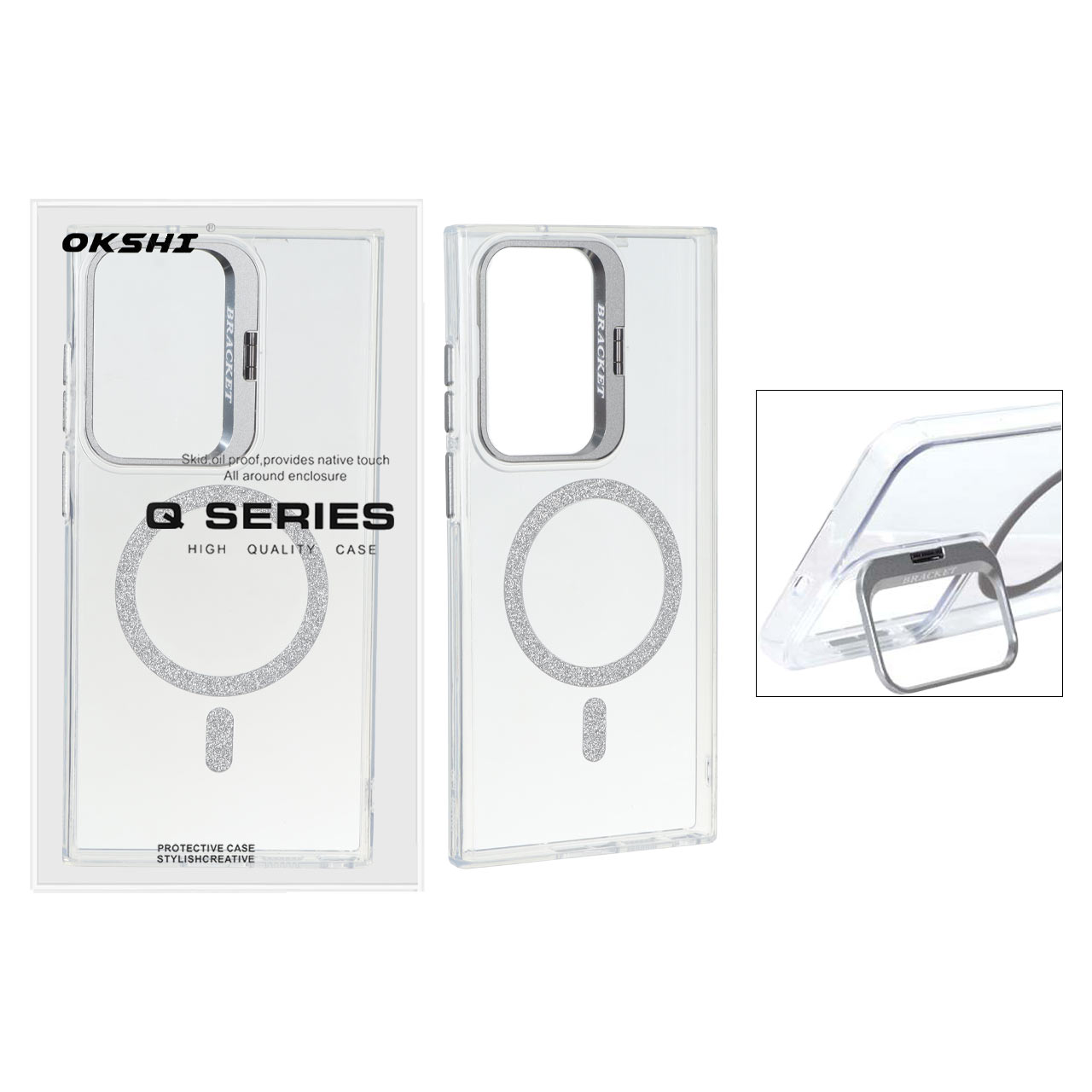 قاب Bracket شفاف Magsafe اکلیلی Samsung Galaxy S23 Ultra - نقره ای (پک دار)