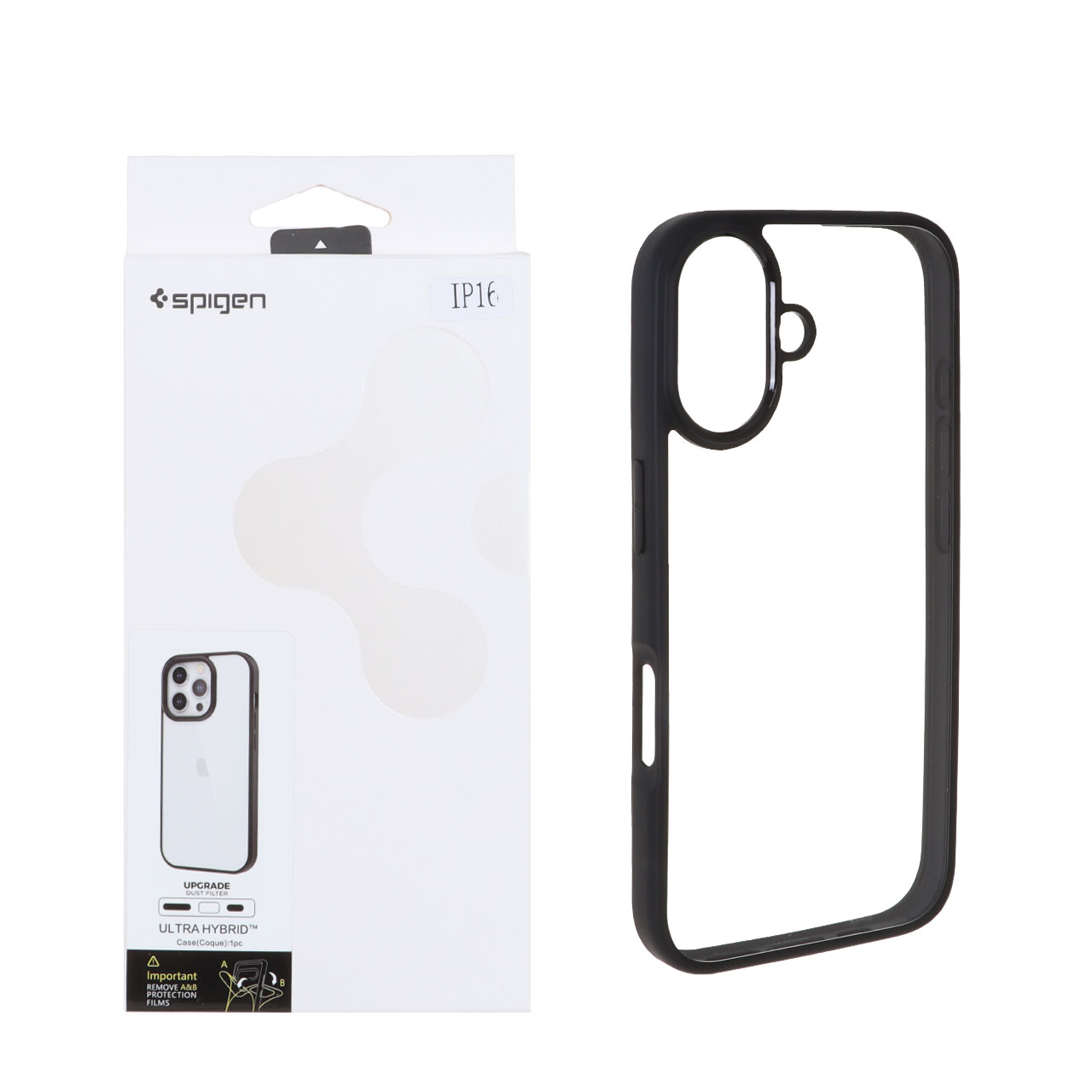 قاب Spigen Ultra Hybrid شفاف مشکی با توری اسپیکر فلزی مناسب برای آیفون 16