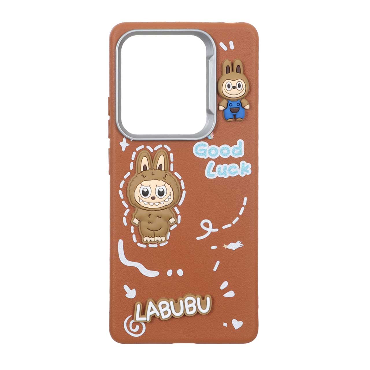 قاب طرح Labubu و Good Luck با محافظ لنز نقره ای مناسب برای شیائومی ردمی نوت 14S / نوت 13 پرو 4G / پوکو M6 پرو 4G قهوه ای