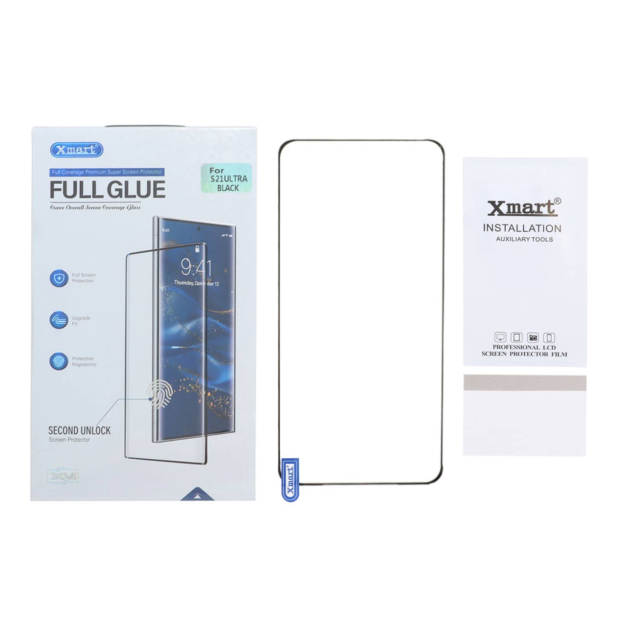 محافظ صفحه نمایش شیشه ای خم فول چسب Xmart مناسب برای سامسونگ گلکسی S21 اولترا مشکی