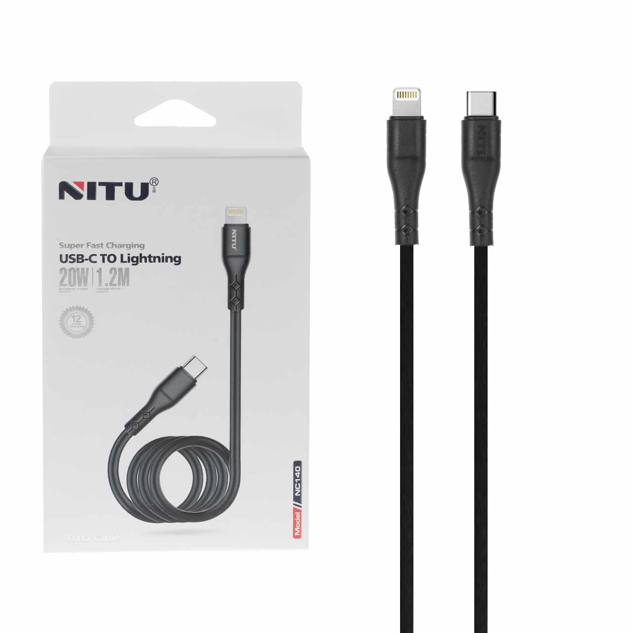کابل شارژ فست NITU مدل NC140 Type-C به لایتنینگ 1.2 متری مشکی