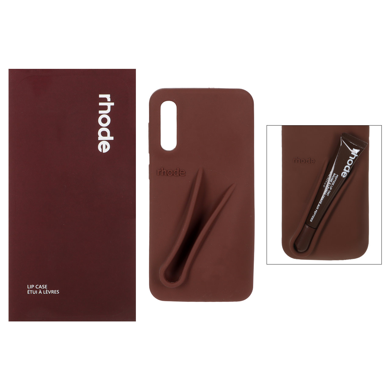 قاب سیلیکونی پاک کنی اورجینال rhode با ست لیپ گلاس Samsung Galaxy A50 / A50s / A30s - قهوه ای