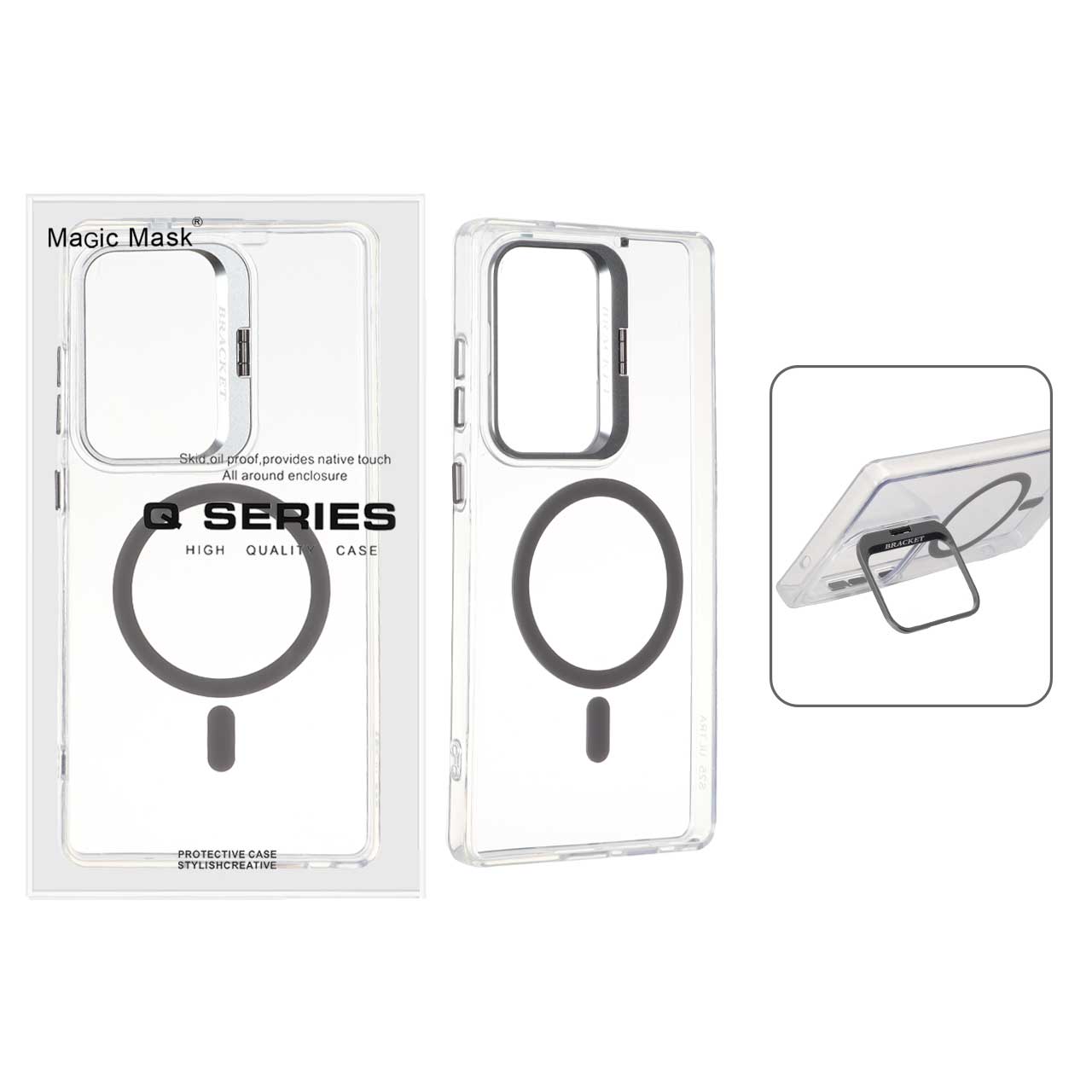 قاب اورجینال Q Series Bracket مگ‌سیف کریستالی با استند لنز مناسب برای سامسونگ گلکسی اس ۲۵ اولترا