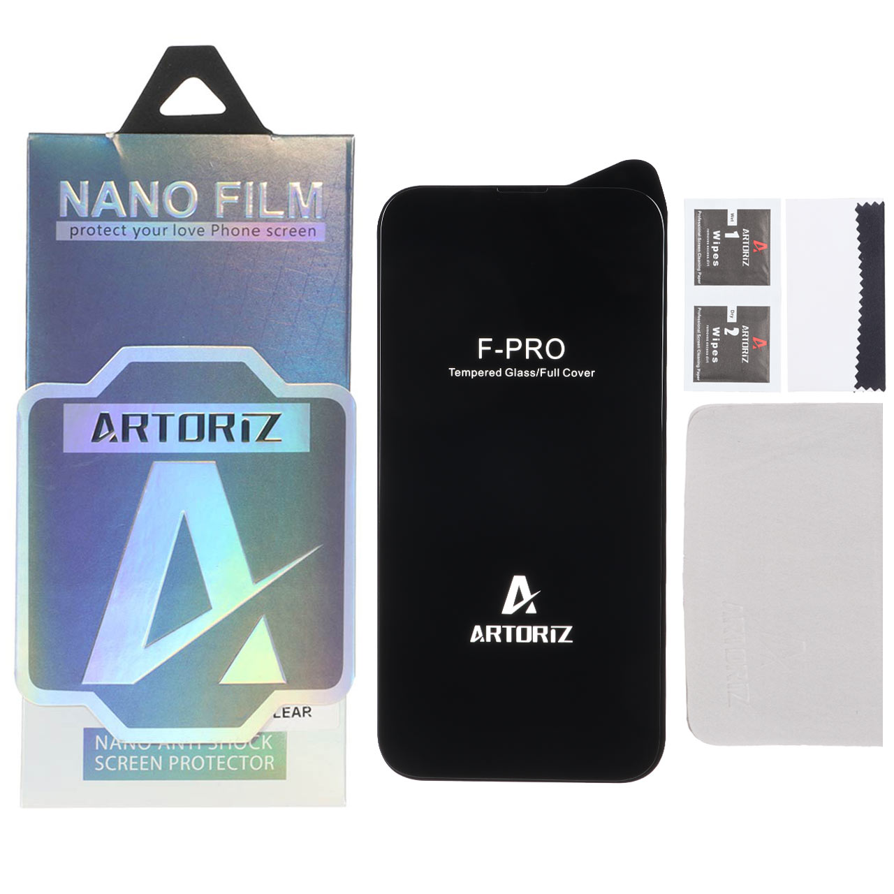 محافظ صفحه نمایش شیشه‌ای فول کاور Artoriz مدل F-PRO مناسب برای آیفون 13، آیفون 13 پرو، آیفون 14 و آیفون 16e