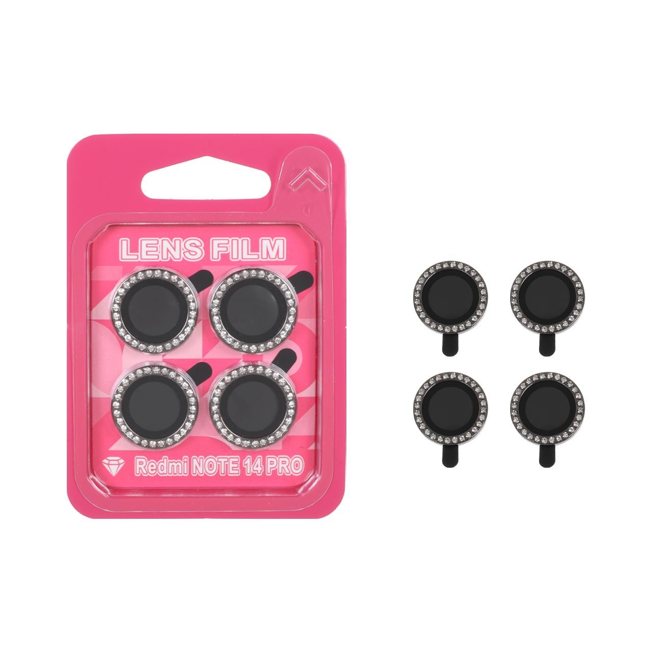 محافظ لنز رینگی نگین دار مشکی مناسب برای شیائومی ردمی نوت 14 پرو 4G/5G و پوکو X7 5G
