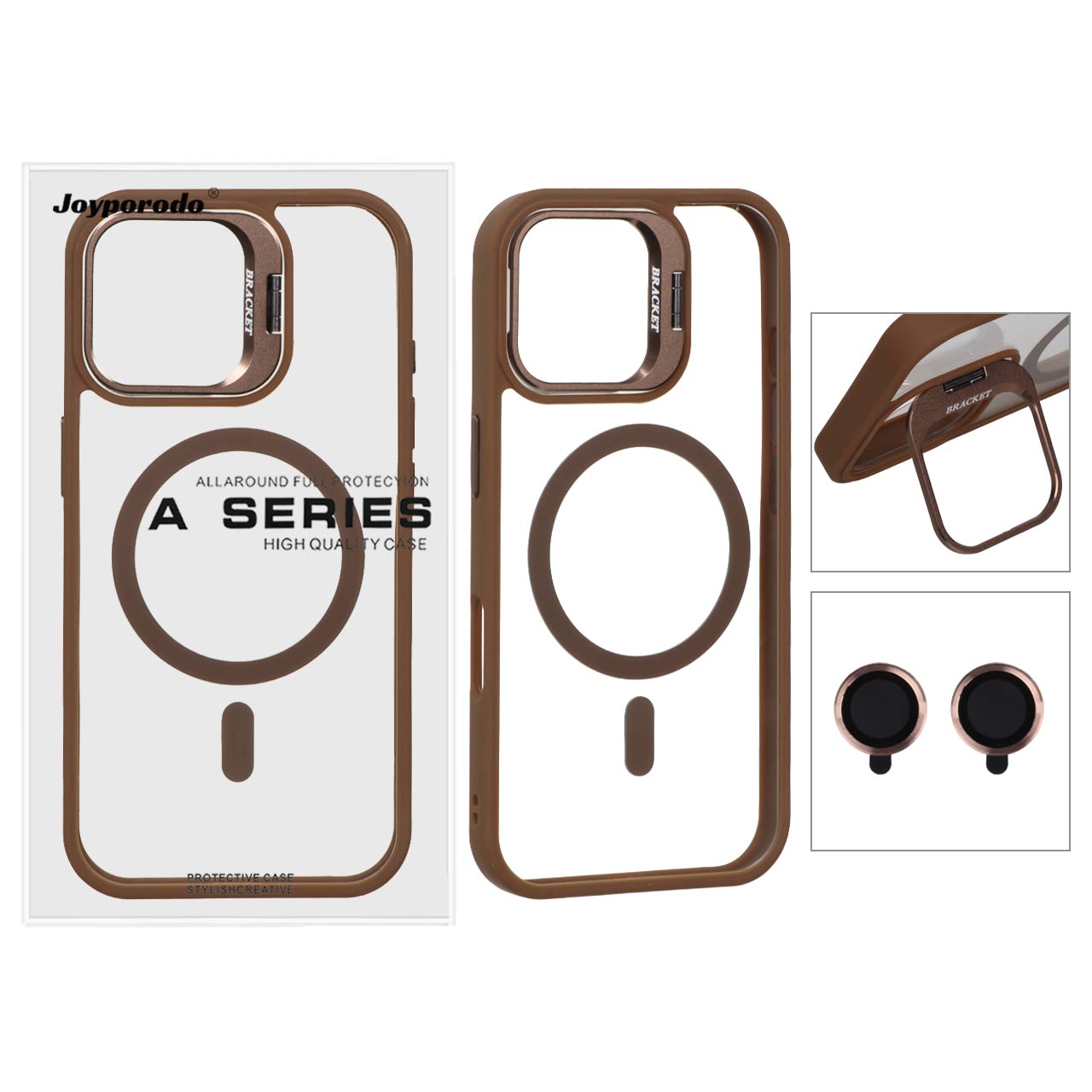 قاب BRACKET لنز آلومینیومی Magsafe با ست محافظ لنز رینگی Apple iPhone 16 - قهوه ای