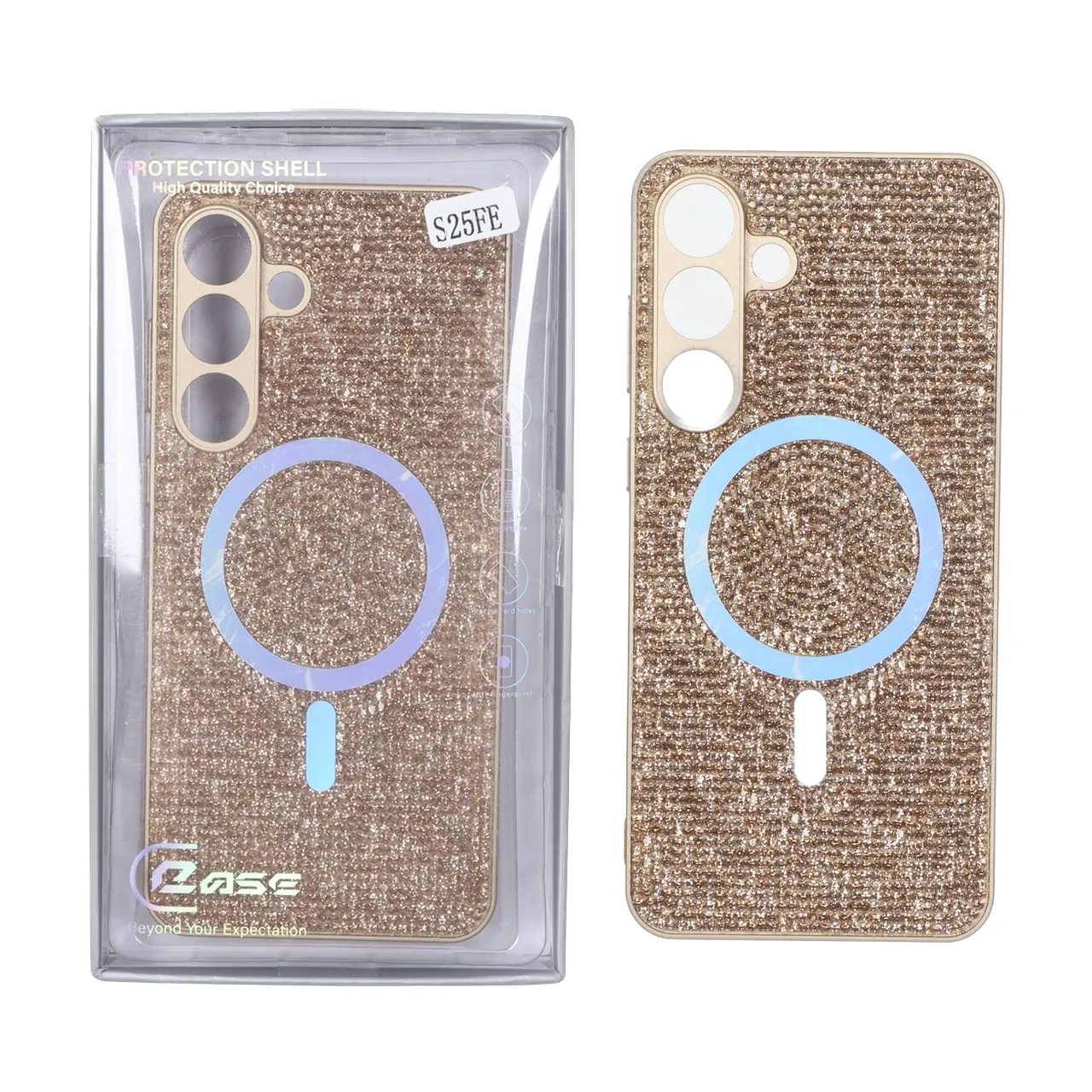 قاب C Case نگین دار MagSafe هولوگرامی محافظ لنزدار مناسب برای Samsung Galaxy S25 FE