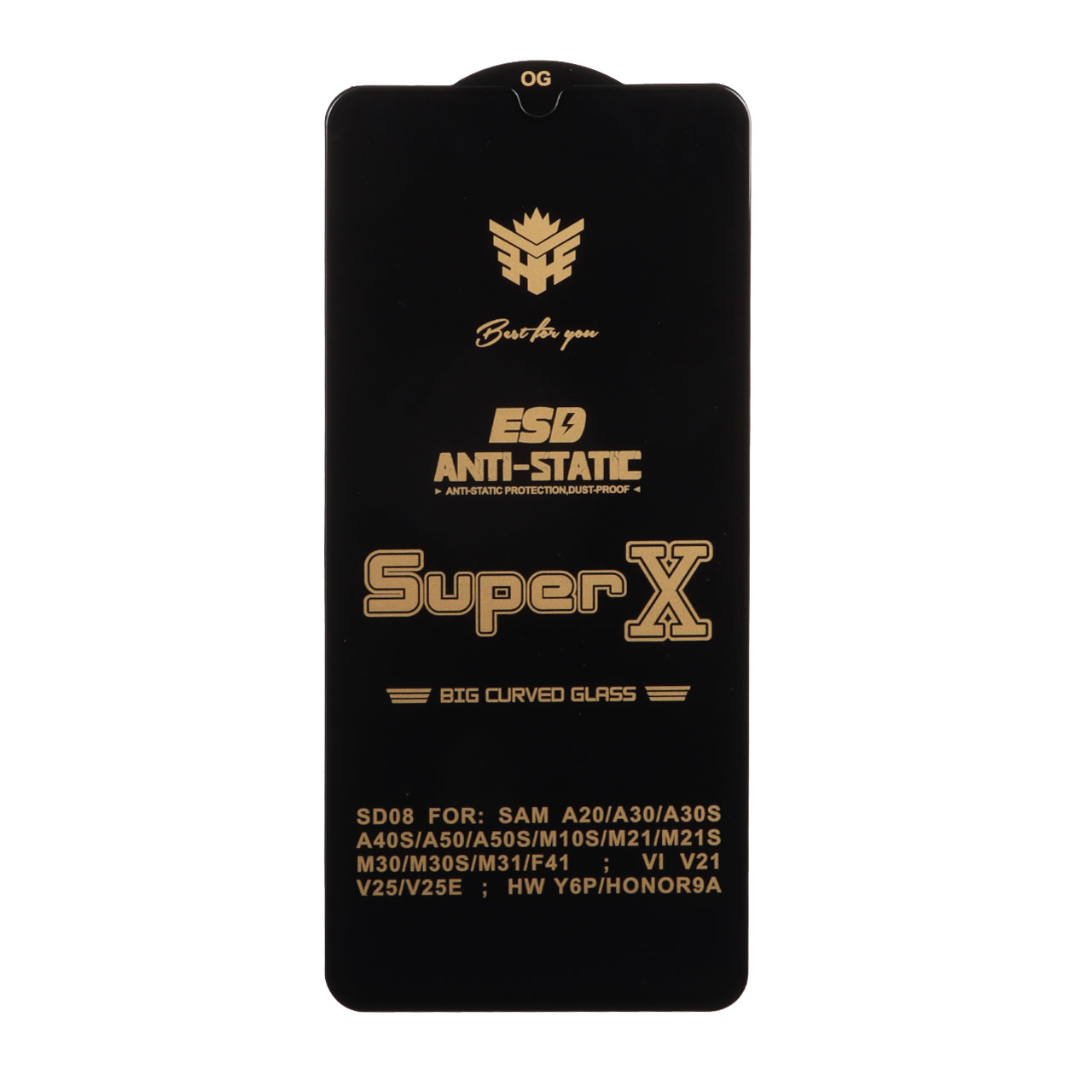 محافظ صفحه نمایش تمام صفحه آنتی استاتیک Super X مناسب برای سامسونگ سری A و M، شیائومی ردمی نوت 7، هواوی Y6p، آنر 9a و Vivo V21/V25/V25E