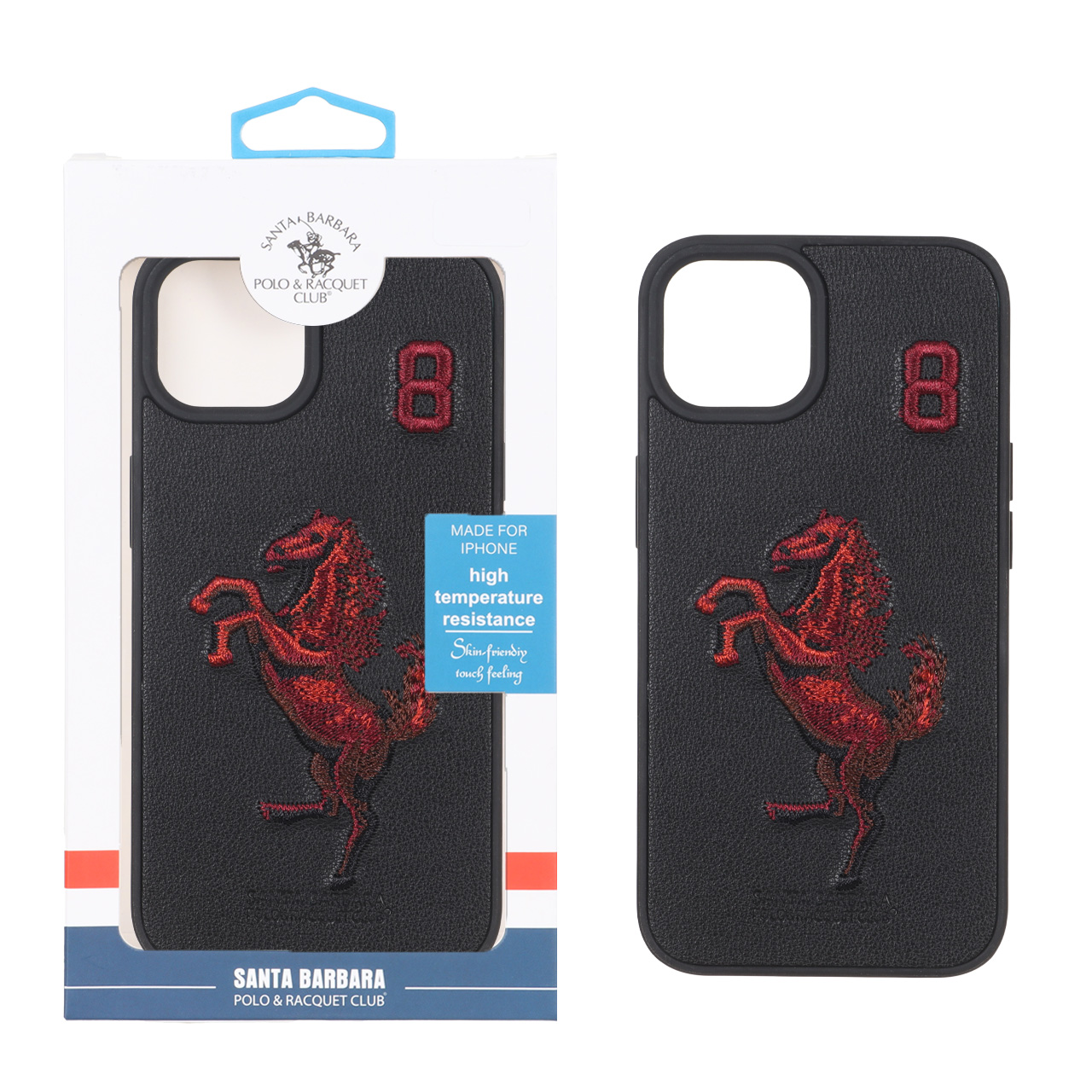 قاب چرمی Santa Barbara Polo طرح اسب پولو و عدد 8 مناسب برای آیفون 13 و آیفون 14