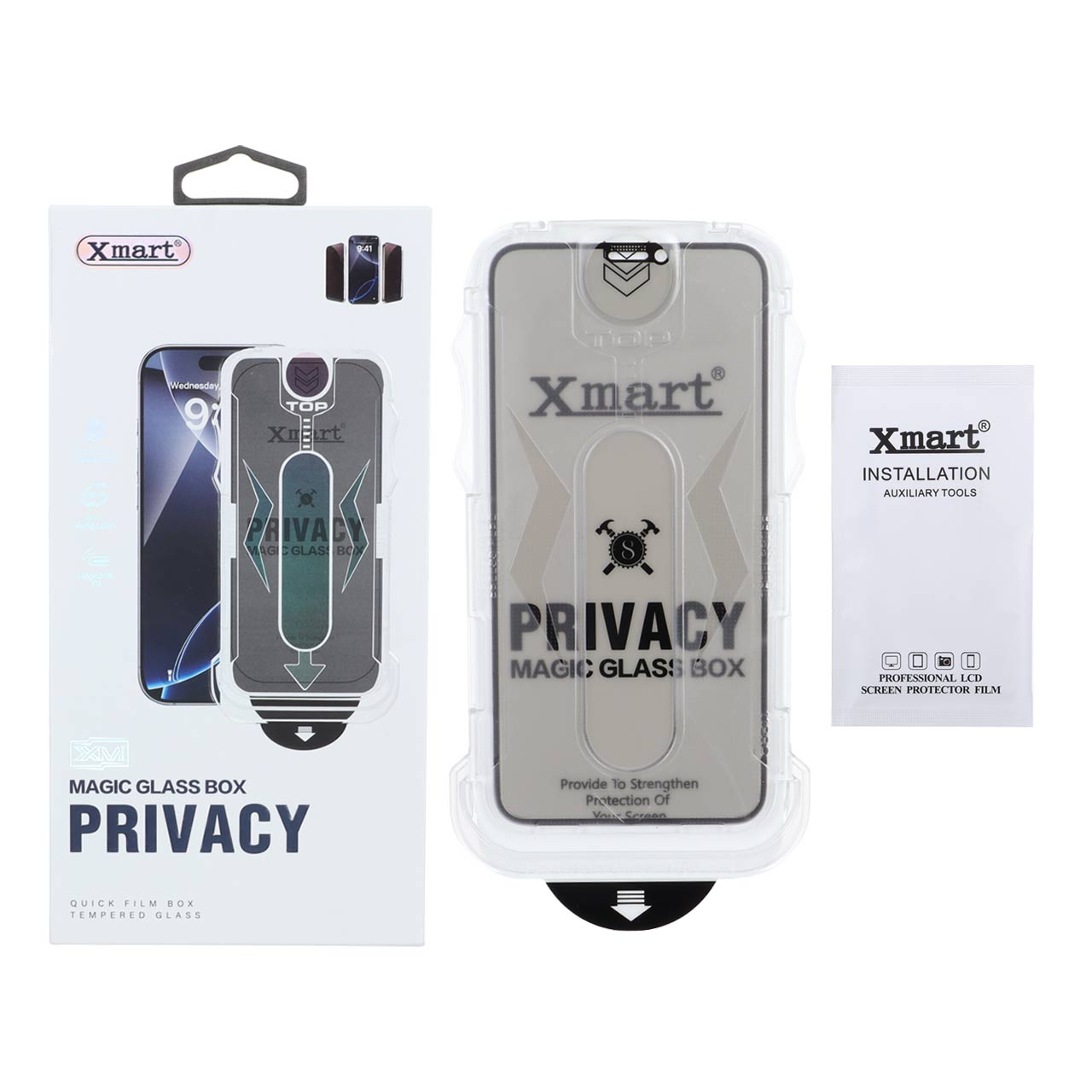 محافظ صفحه نمایش شیشه ای پرایوسی XMART Magic Glass Box مناسب برای آیفون 11 پرو / آیفون XS / آیفون X