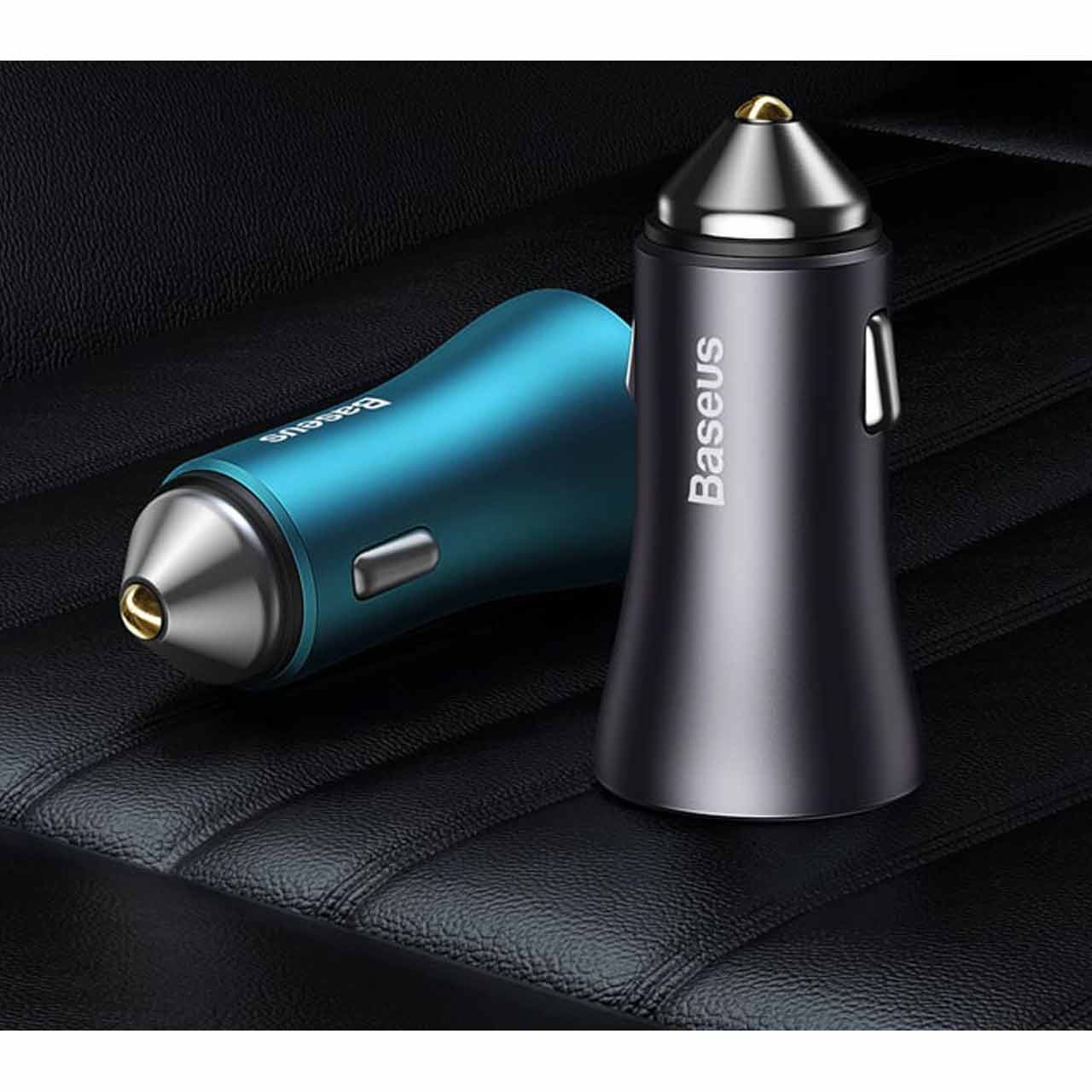 شارژر فندکی 60 وات PD و فست دو پورت Baseus مدل CCJDZ-FC - خاکستری