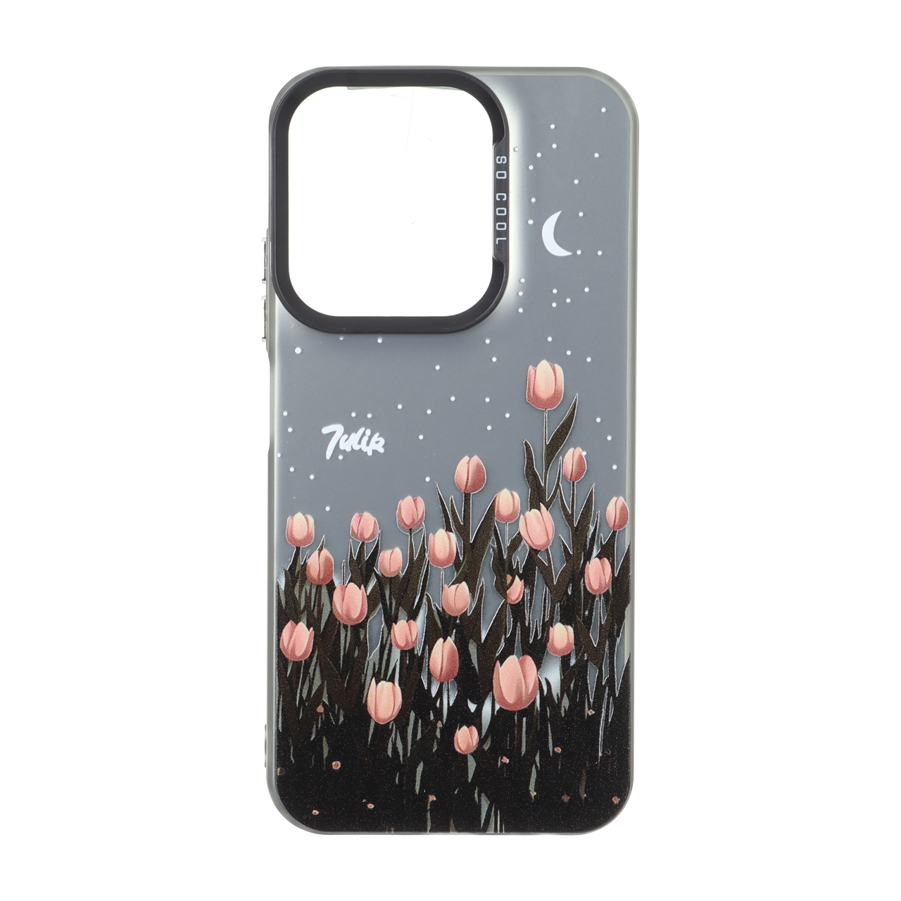 قاب طرح 84 گل لاله SO COOL بلک لنز دکمه کروم مناسب برای شیائومی ردمی 15C و پوکو C85