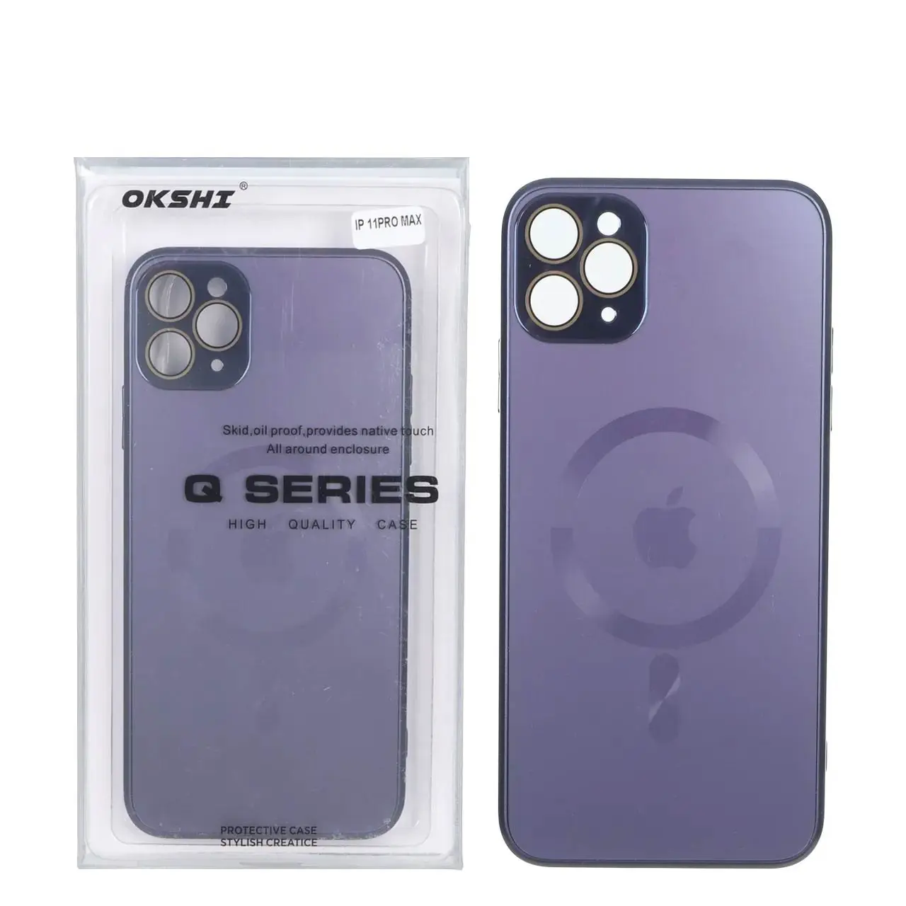 قاب اورجینال PVD MagSafe Qseries ضدخش لنز گلس دار Apple iPhone 11 Pro Max - بنفش (پک دار)