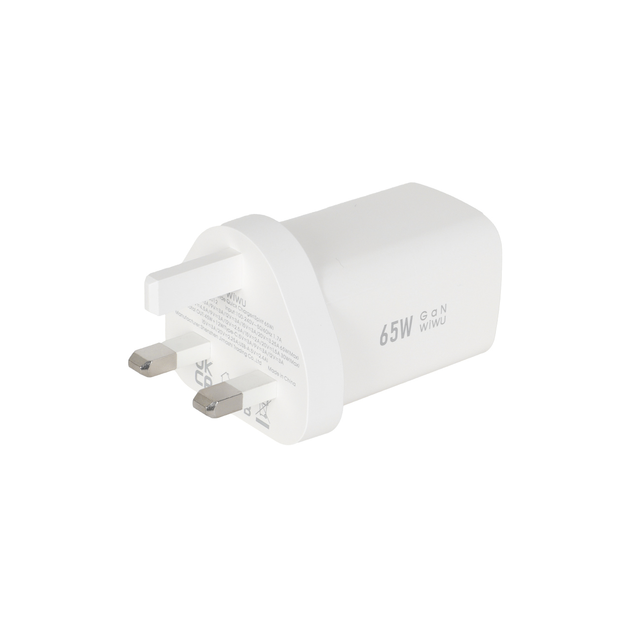 شارژر دیواری 65 وات سه پین فست و PD دو پورت Wiwu مدل WI-U012 - سفید