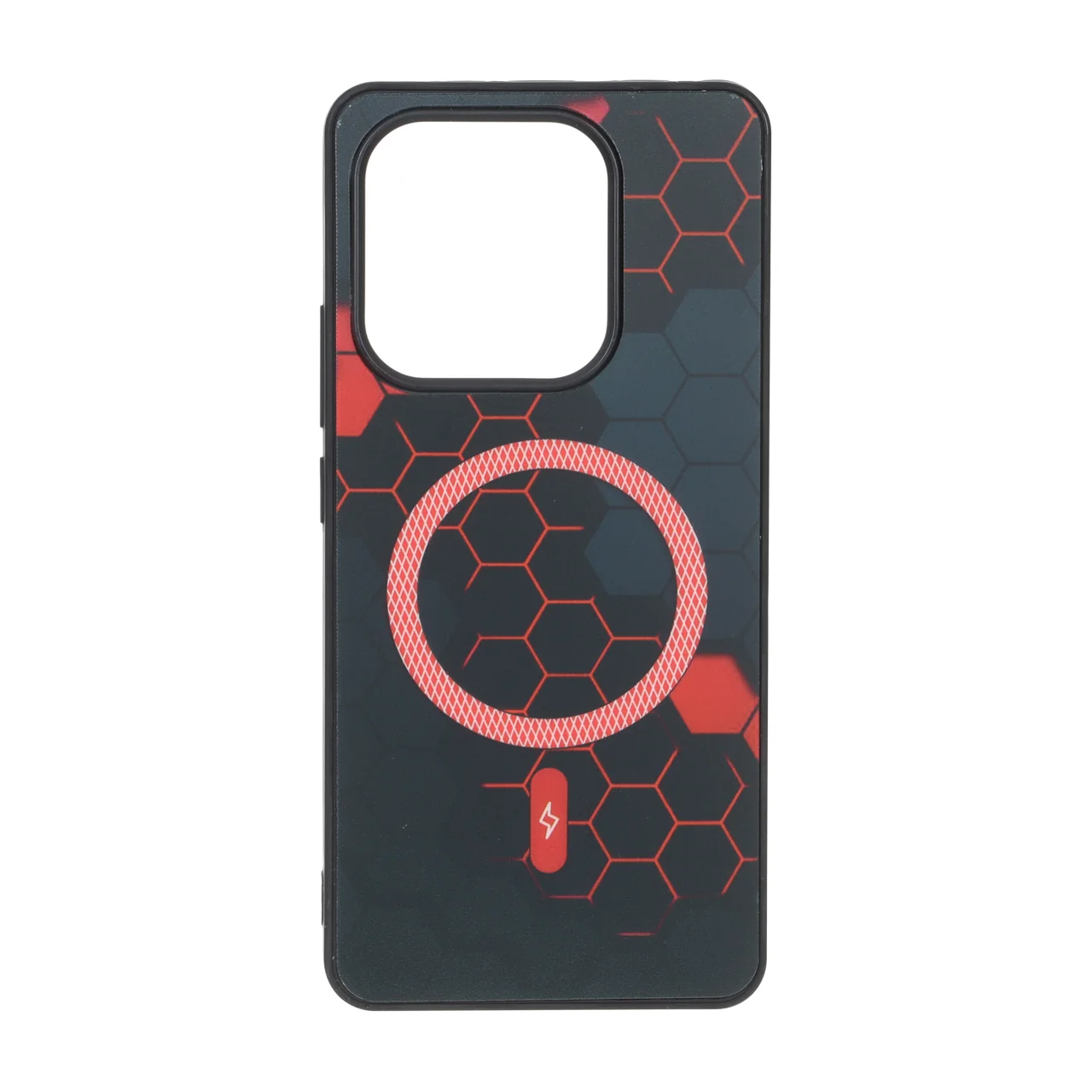 قاب طرح Hexagon مگ سیف هاشور دار قرمز مناسب برای شیائومی ردمی نوت 14 4G