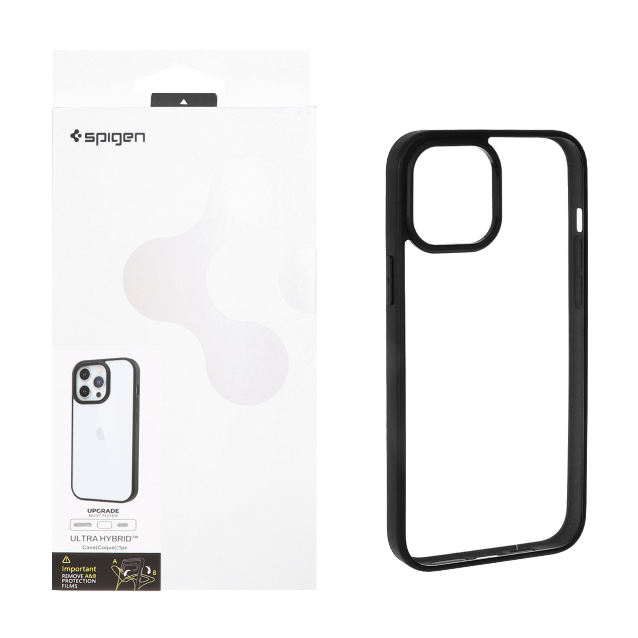 قاب اورجینال Spigen طرح Ultra Hybrid با توری اسپیکر فلزی شفاف مشکی مناسب برای آیفون 12 پرو مکس