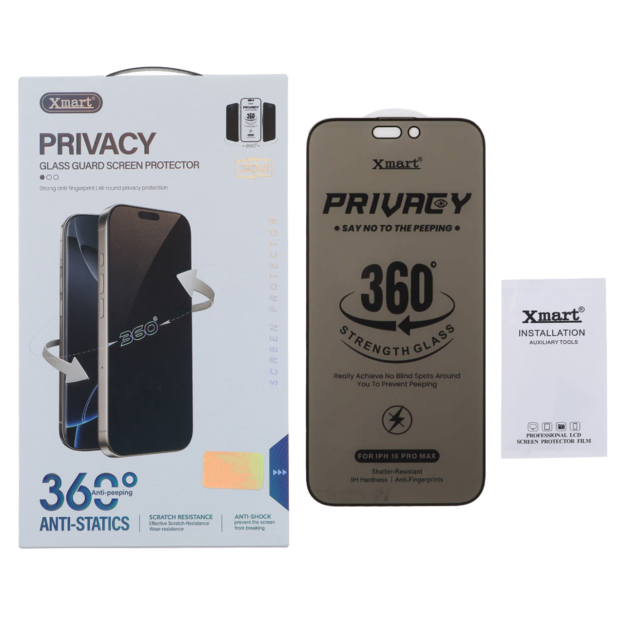 محافظ صفحه نمایش شیشه ای Full Cover Privacy XMART - Anti Static چهار جهته مدل Apple iPhone 16 Pro Max (پک دار)