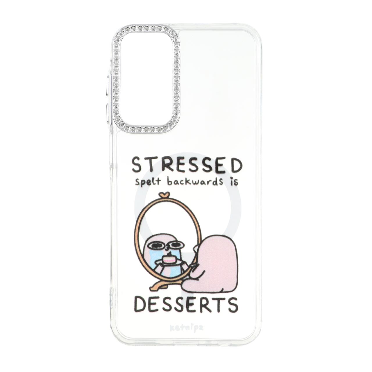 قاب ژله ای شفاف طرح STRESSED DESSERTS مگ سیف دور نگین دار مناسب برای سامسونگ گلکسی A15