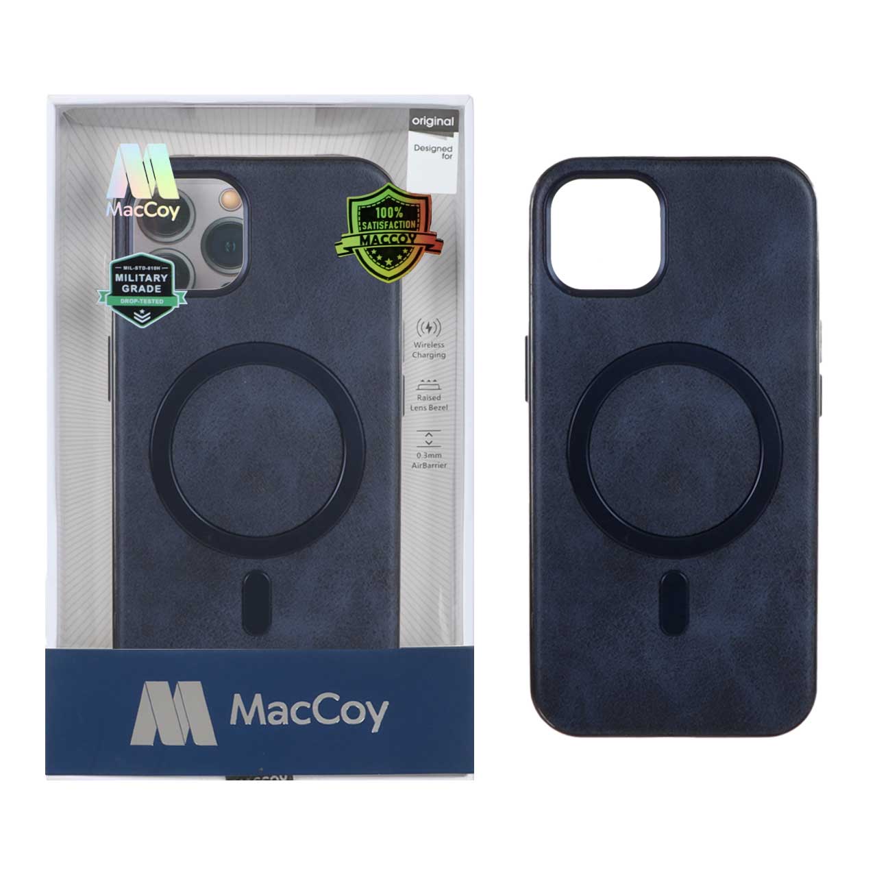 قاب اورجینال MacCoy چرمی Magsafe Military مدل Apple iPhone 13 / iPhone 14 - سرمه ای