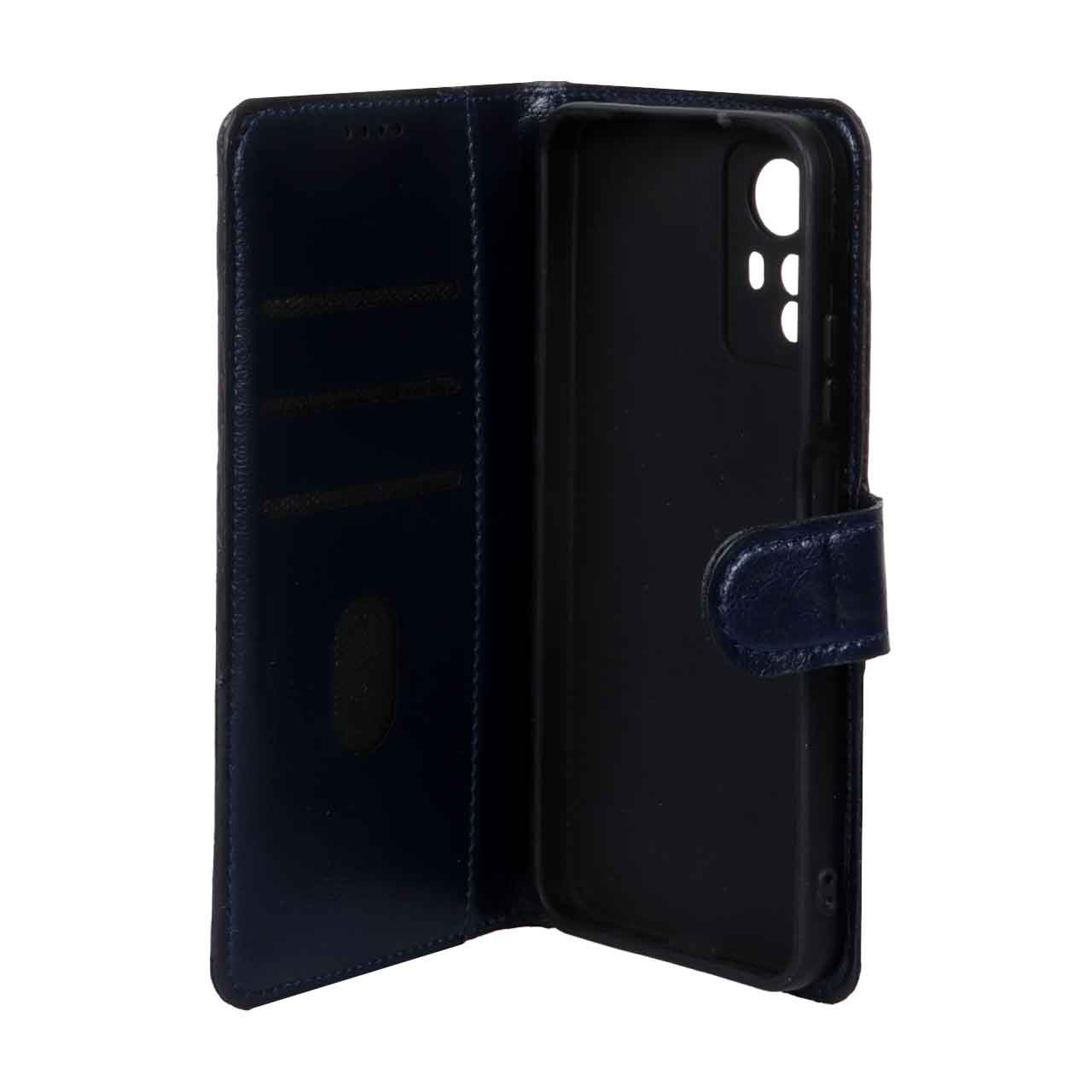 کیف موبایل چرمی مگنتی محافظ لنزدار Xiaomi Redmi Note 12S - سرمه ای