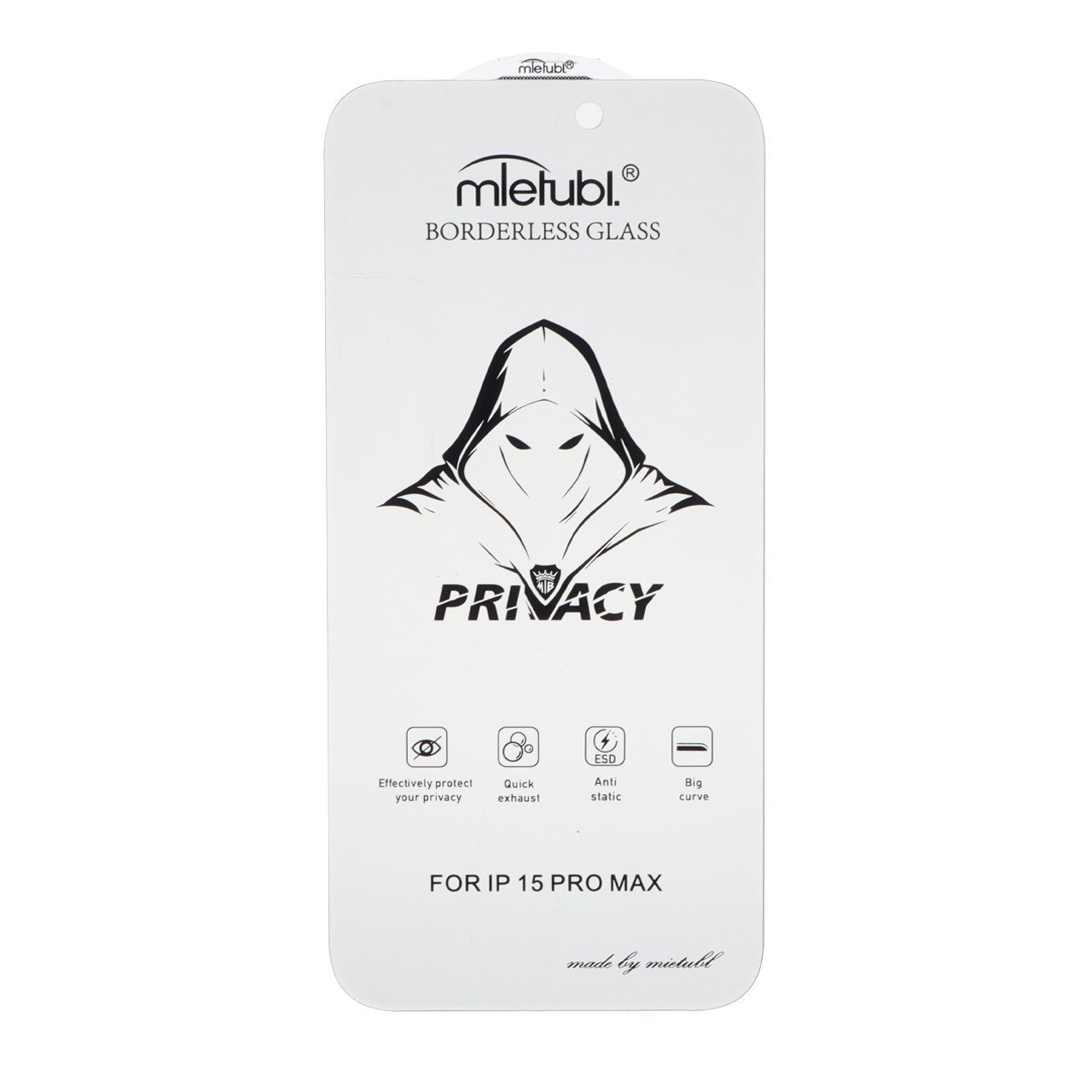 محافظ صفحه نمایش شیشه ای بدون حاشیه Full Cover Mietubl Privacy مدل Apple iPhone 15 Pro Max