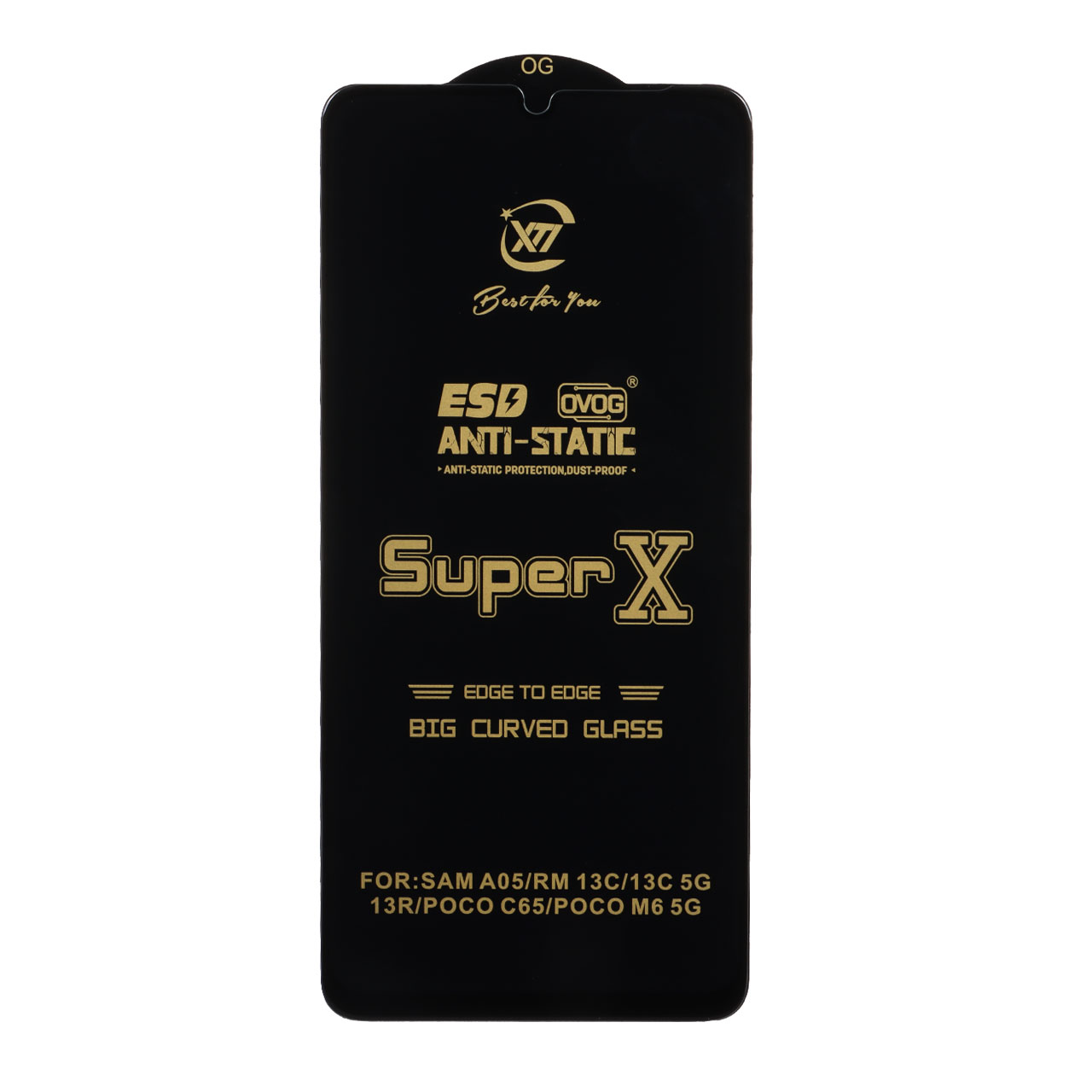 محافظ صفحه نمایش فول کاور آنتی استاتیک Super X مناسب برای سامسونگ A07/A06/A05، شیائومی ردمی 13C/پوکو C65/M6 5G، آنر X7/X7A و ریلمی C51/C53 - مشکی