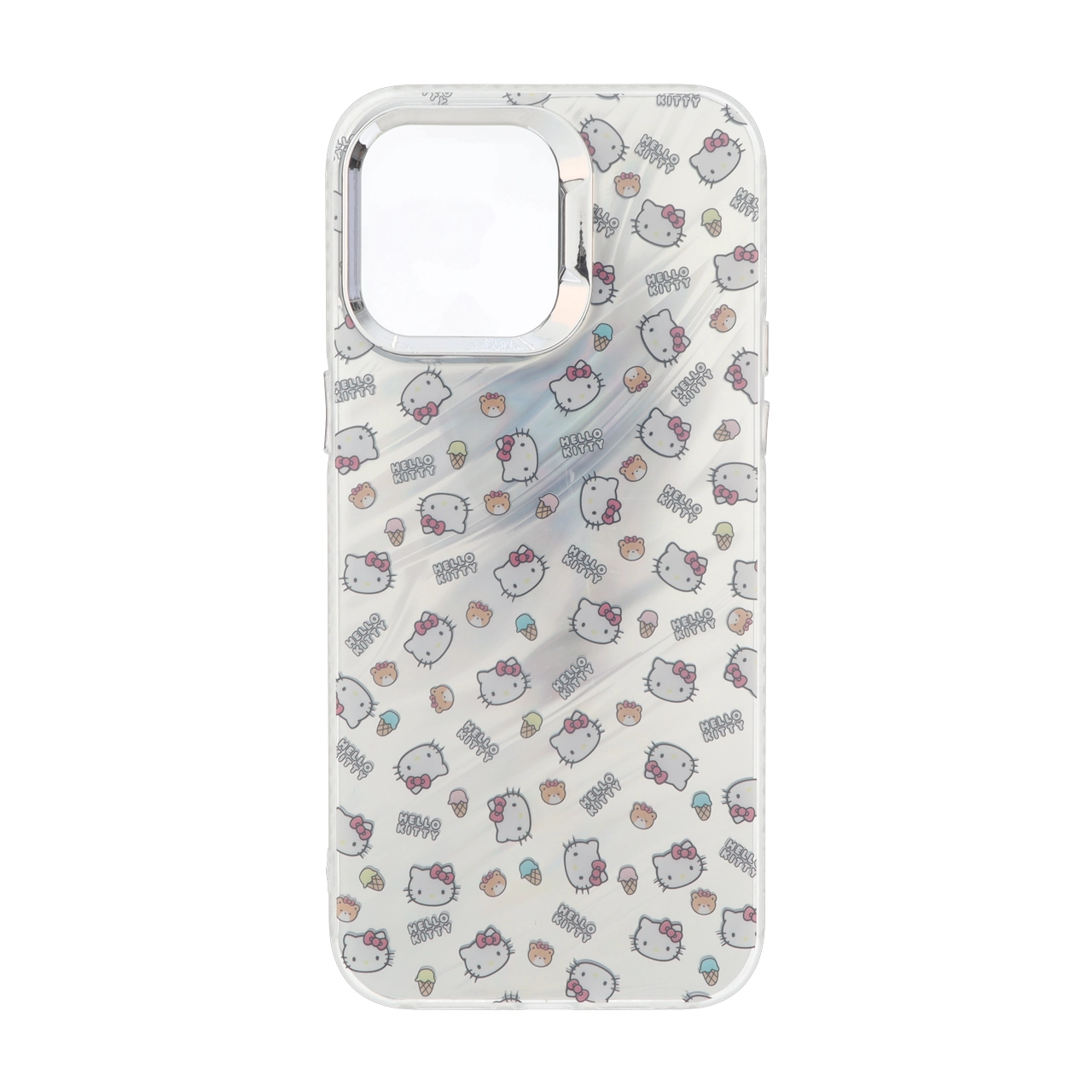 قاب طرح Hello Kitty هفت رنگ دور ژله ای مات لنز کروم مناسب برای آیفون 14 پرو مکس