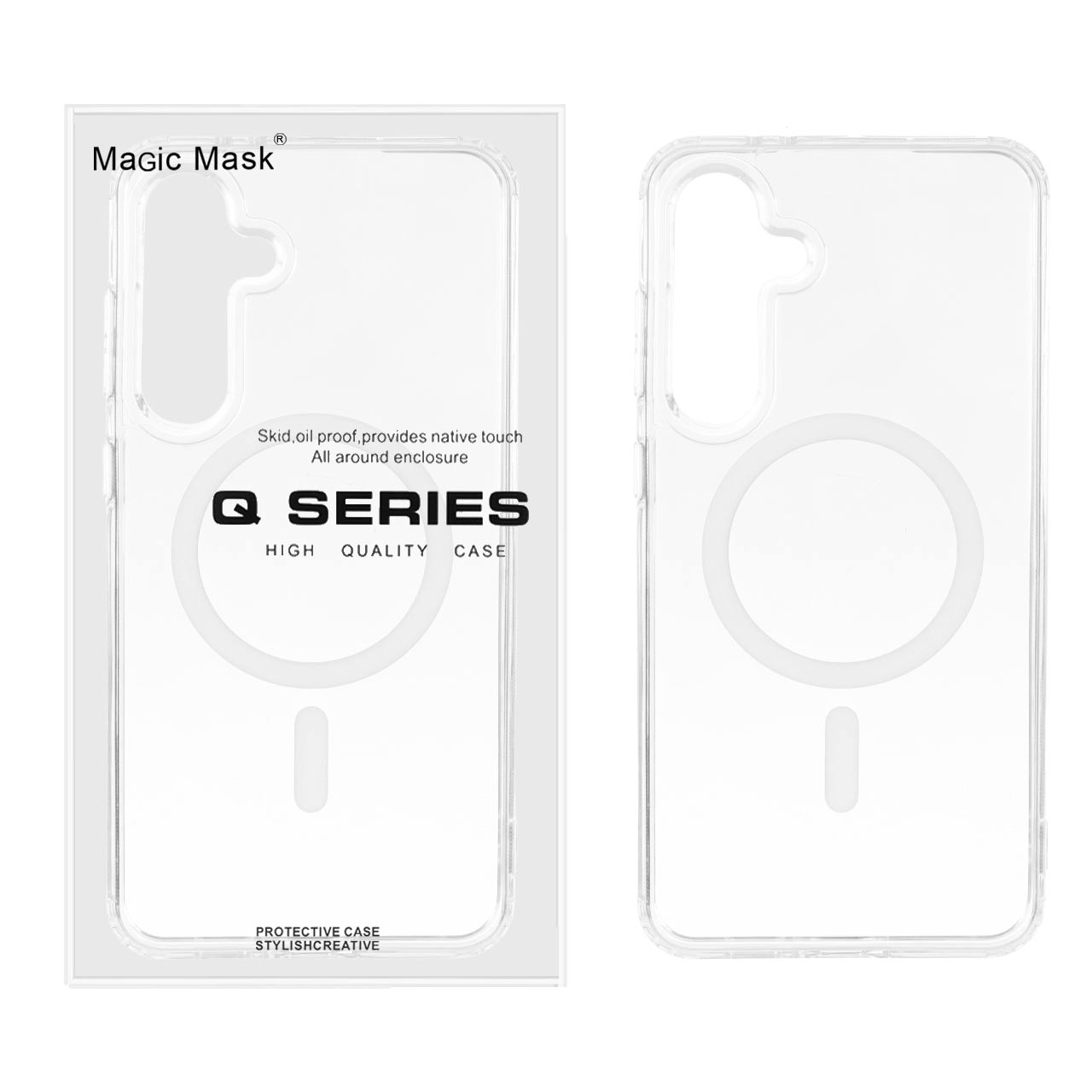 قاب طرح Magic Mask پشت سخت شفاف MagSafe مناسب برای سامسونگ Galaxy S23 FE