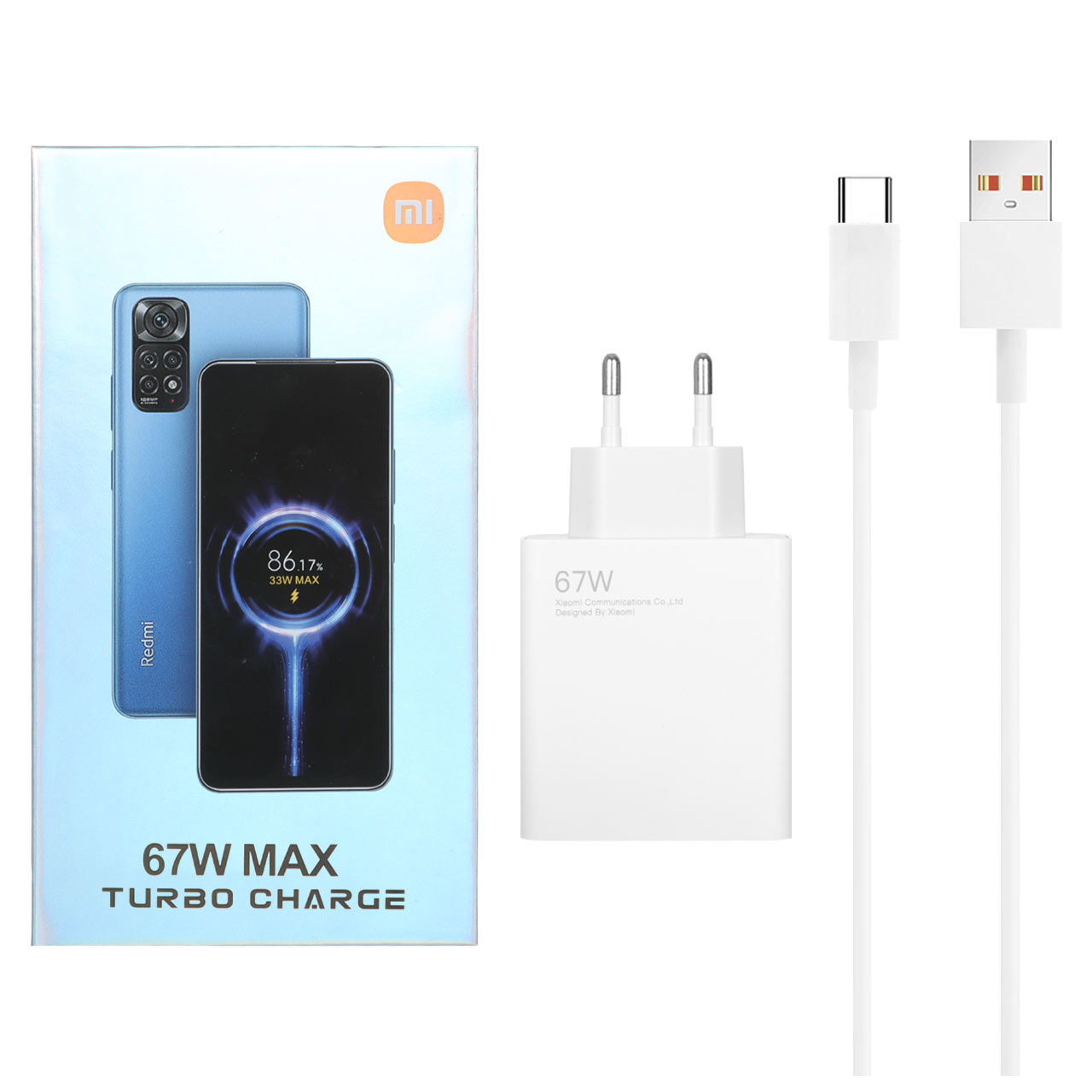 شارژر دیواری 67 وات فست تک پورت Xiaomi به همراه کابل شارژ