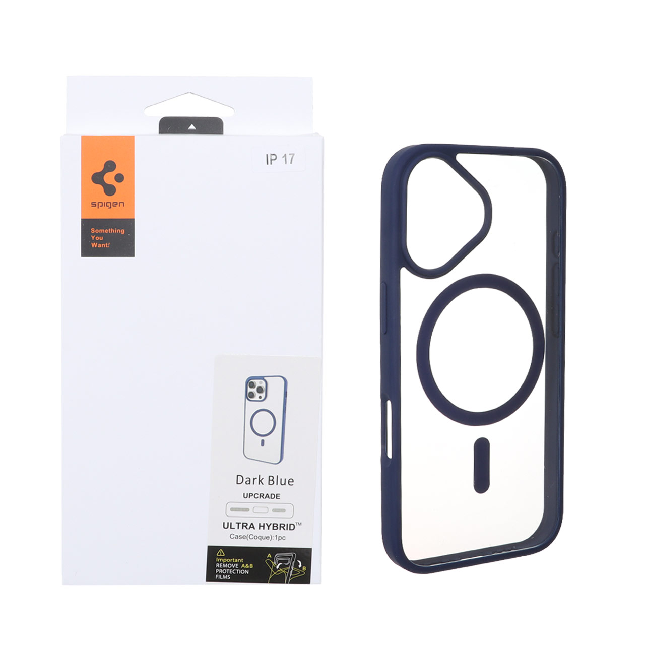 قاب مگ سیف اسپیگن (Spigen) مدل Ultra Hybrid با توری اسپیکر فلزی مناسب برای آیفون 17 سرمه‌ای