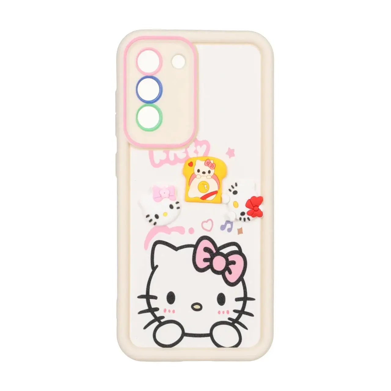 قاب عروسکی برجسته Hello Kitty محافظ لنز رنگی مناسب برای سامسونگ گلکسی S21 FE