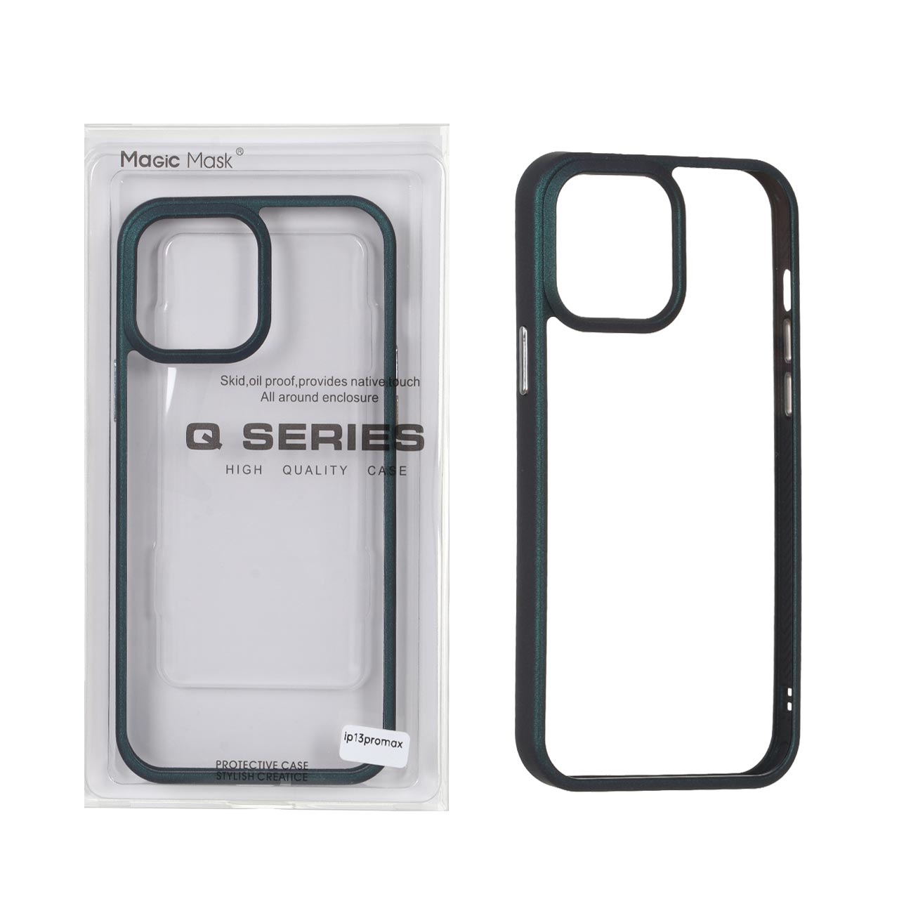 قاب Q Series شفاف Ice با فریم سبز مناسب برای آیفون 13 پرو مکس
