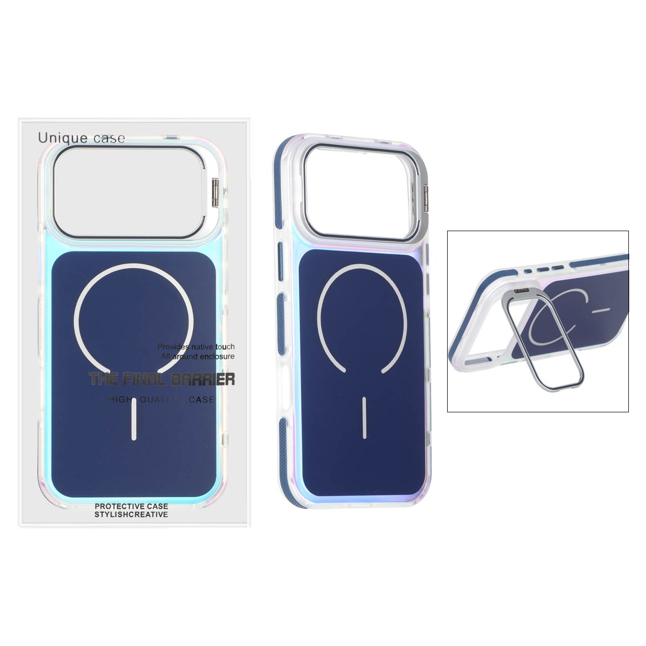 قاب اورجینال Unique Case هفت رنگ MagSafe دور رنگی لنز استندشو Apple iPhone 17 Pro Max / iPhone 18 Pro Max - سرمه ای (پک دار)