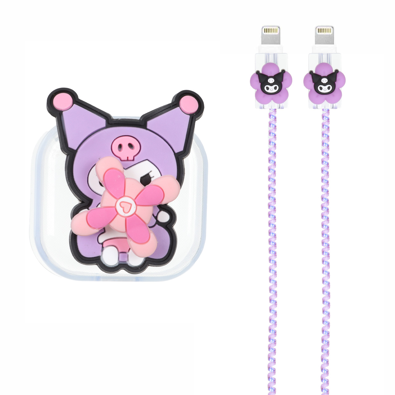 ست محافظ کابل و شارژر اسپینری فانتزی طرح Kuromi مناسب آداپتور 20W اپل