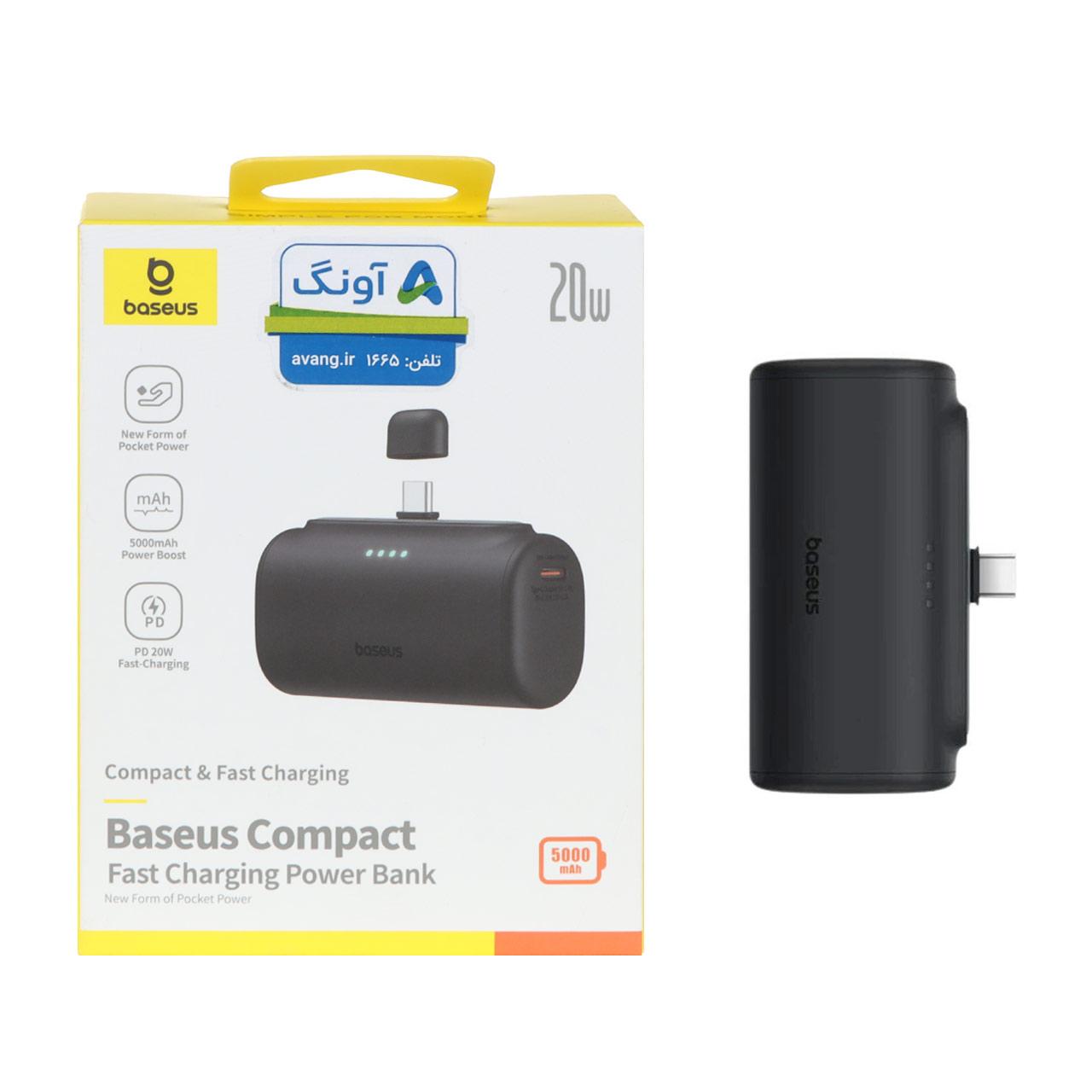 پاوربانک 20 وات 5000 میلی آمپر (فست شارژ) Baseus مدل PPWC05T - مشکی (آونگ)