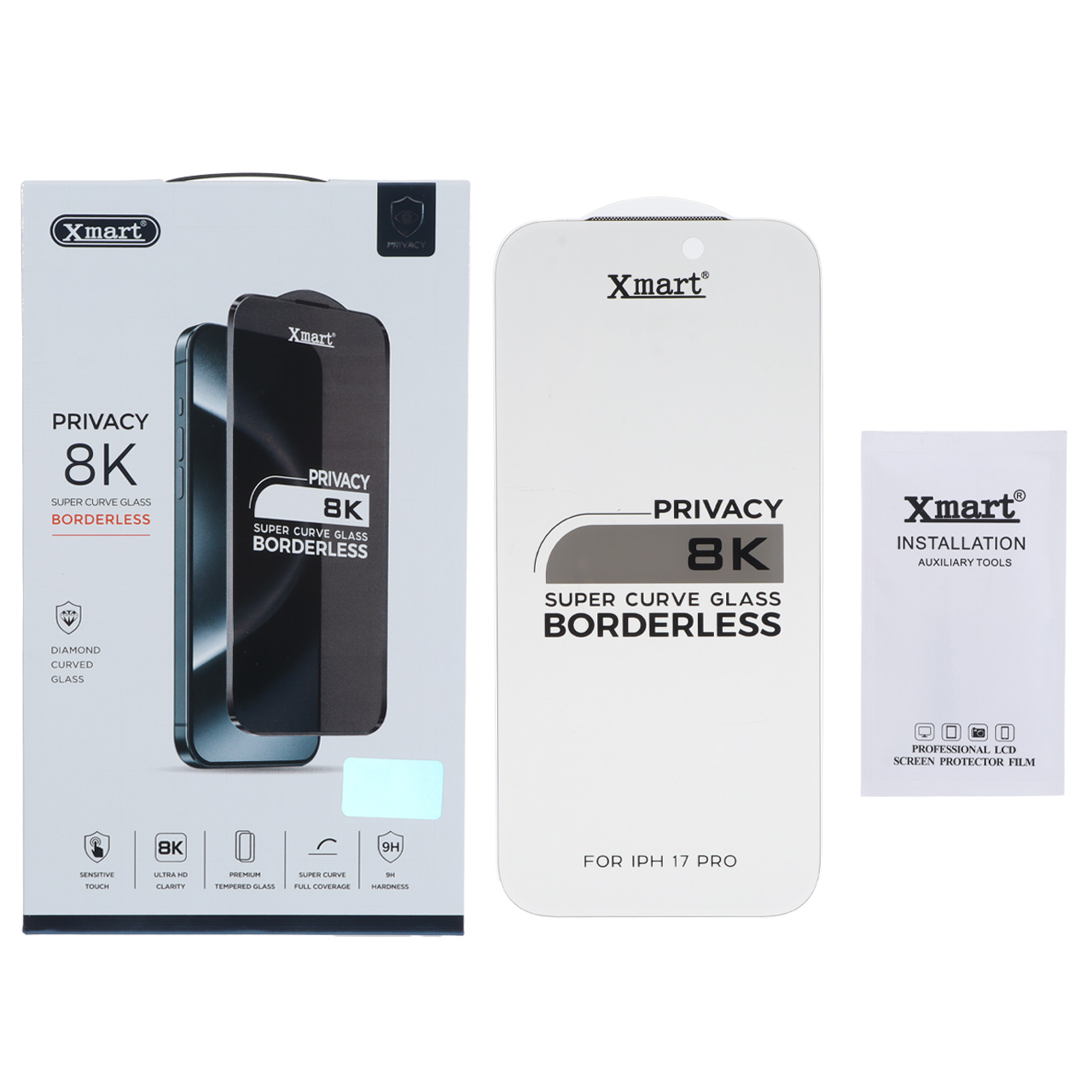 محافظ صفحه نمایش شیشه ای اورجینال بدون حاشیه XMART Privacy Super Curve 8K مدل Apple iPhone 17 Pro