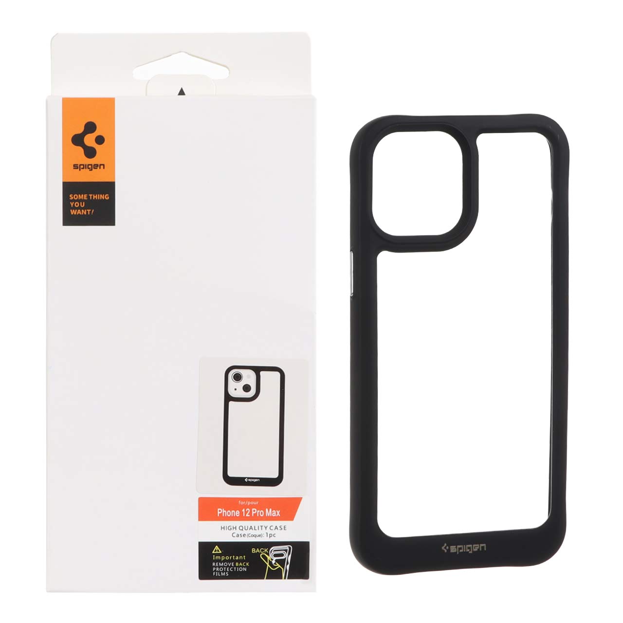 قاب Spigen طرح شفاف مشکی مناسب برای آیفون 12 پرو مکس