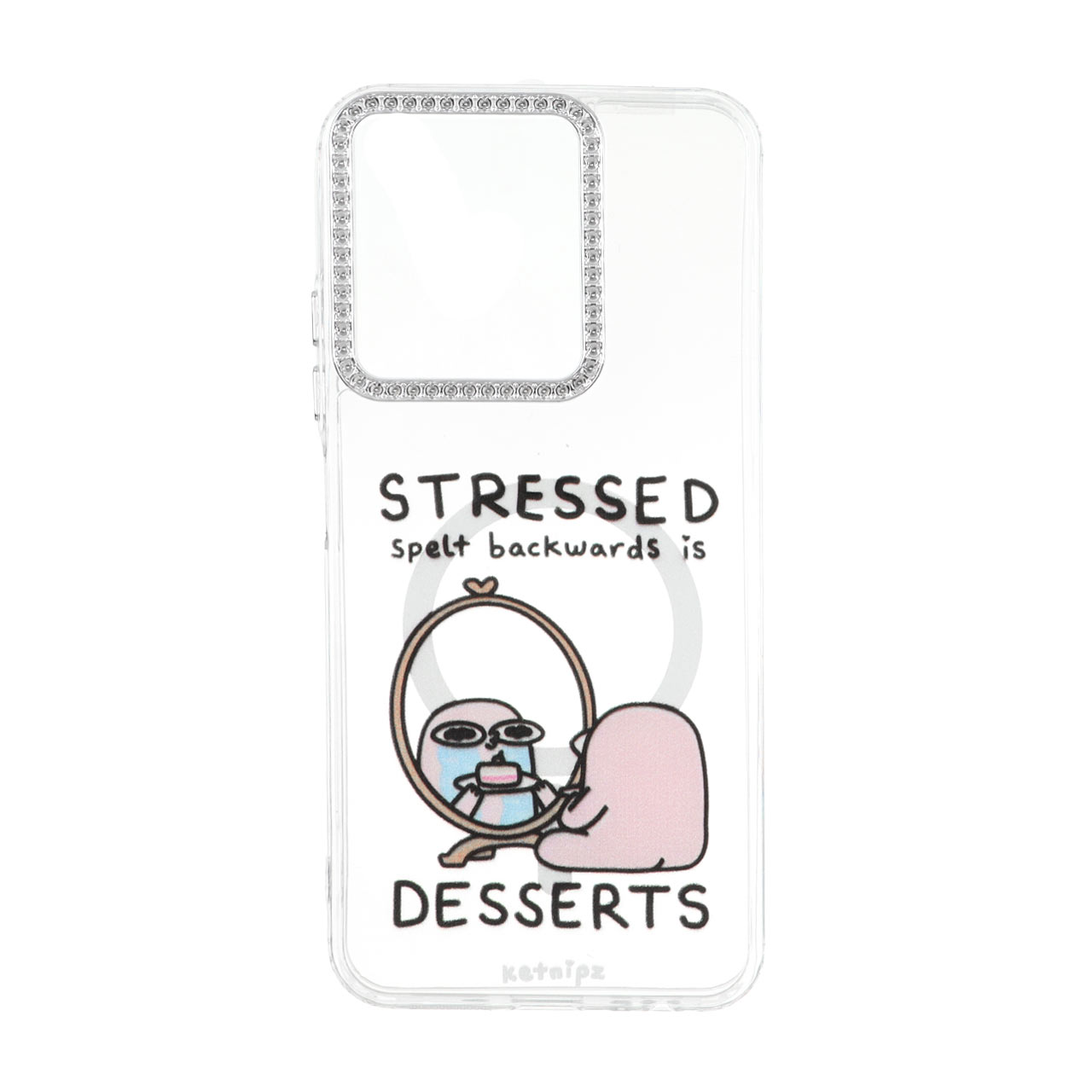 قاب ژله ای شفاف طرح استرس دسر (Stressed Desserts) مگ سیف و دور لنز نگین دار مناسب برای شیائومی ردمی 15C / پوکو C85