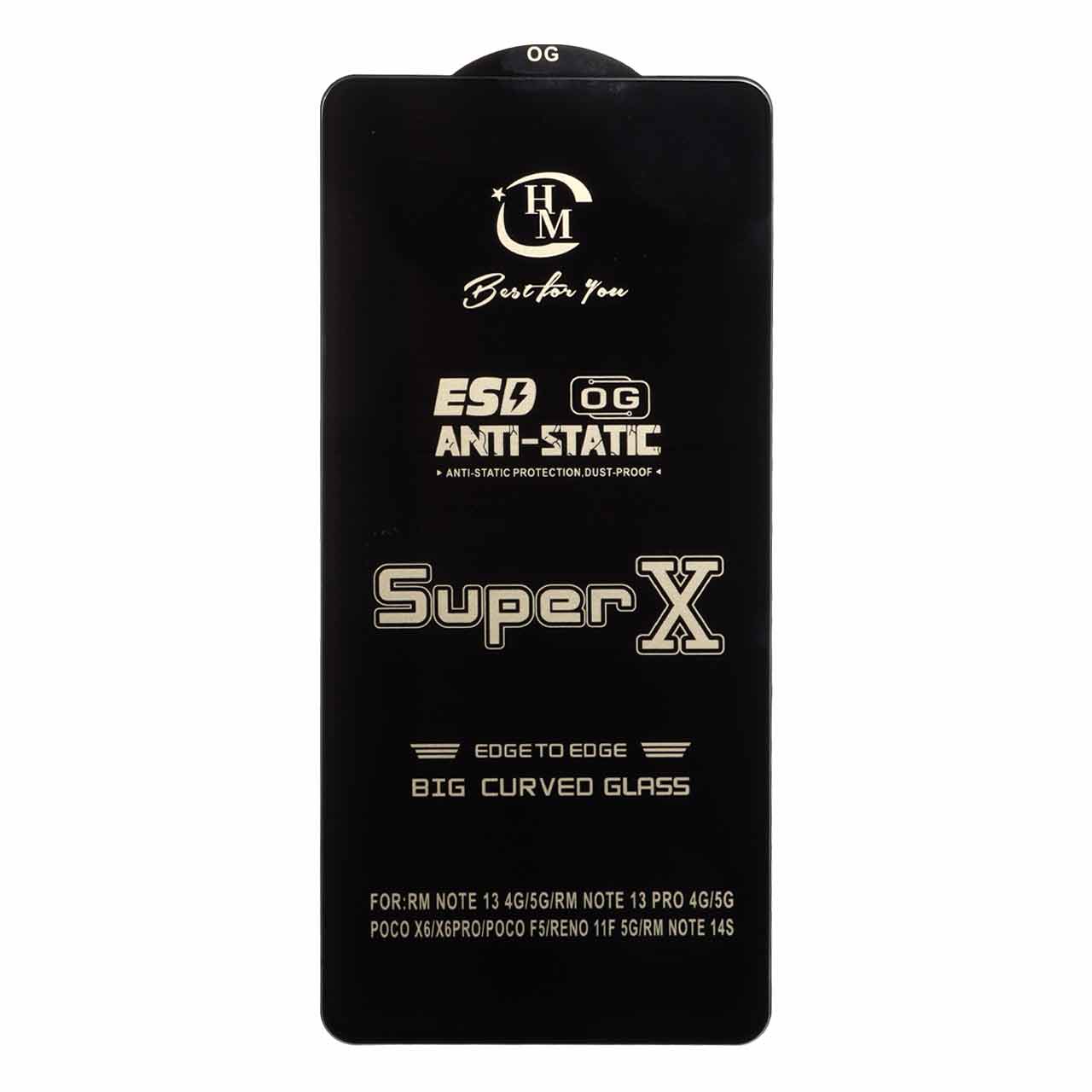 محافظ صفحه نمایش شیشه ای فول کاور Super X مناسب برای شیائومی ردمی نوت 13 پرو 4G، نوت 14 اس و پوکو M6 پرو 4G