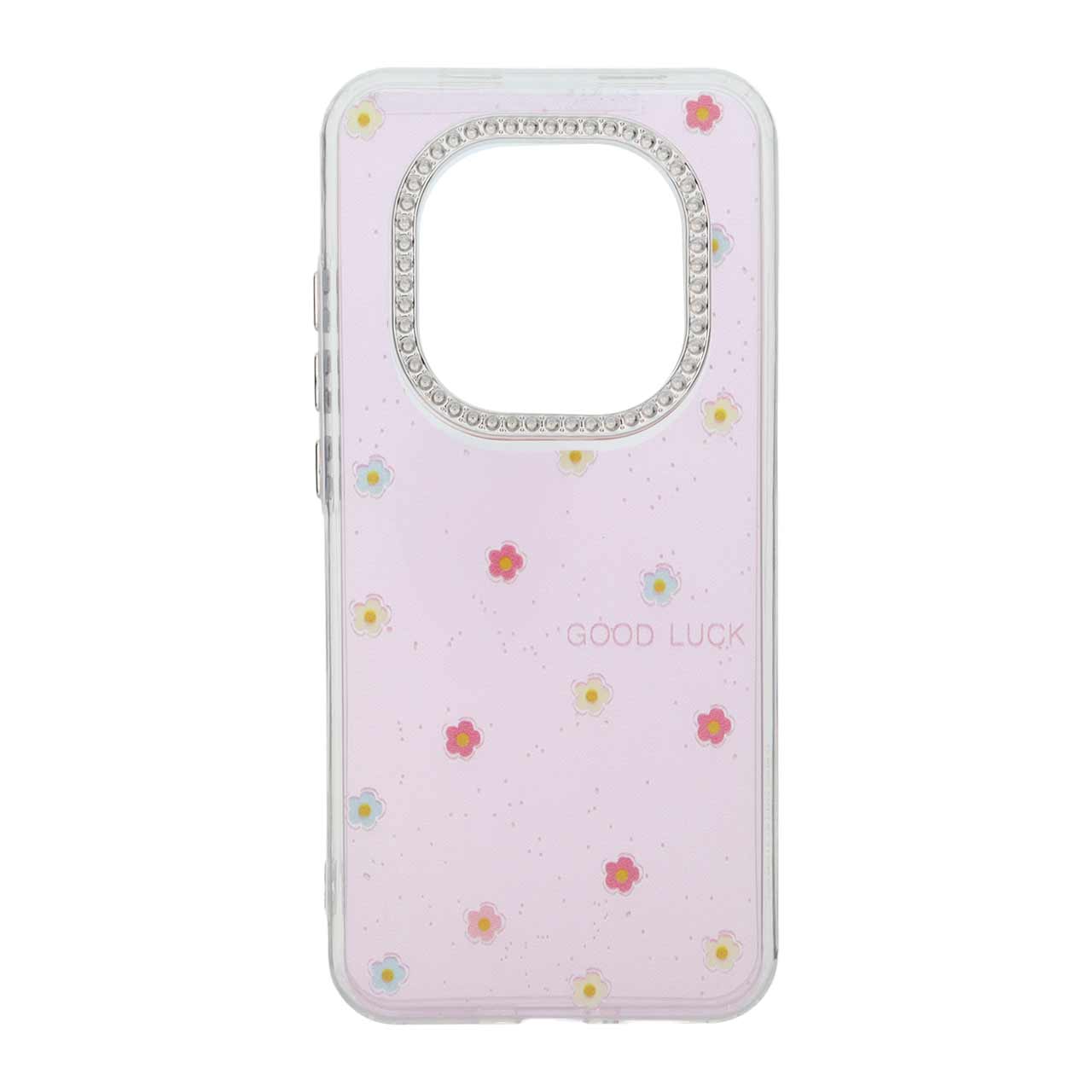 قاب طرح Flower محافظ لنز کروم ژله‌ای شفاف صورتی مناسب برای شیائومی ردمی نوت ۱۵ پرو 5G