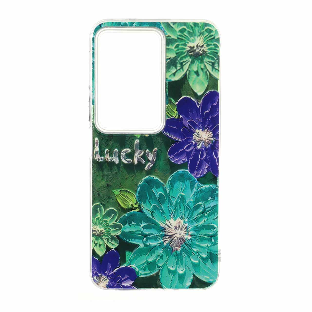 قاب طرح گل‌های اطلسی برجسته Lucky دور شفاف مناسب برای شیائومی ردمی 15 4G