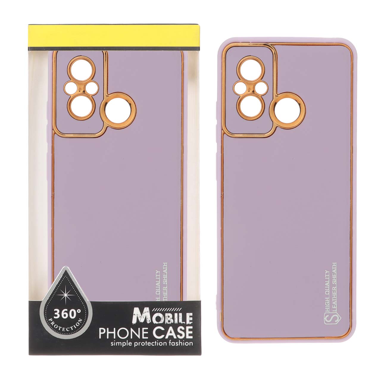 قاب چرمی طرح My Case با فریم طلایی یاسی مناسب برای شیائومی ردمی ۱۲ سی، ردمی ۱۱ ای و پوکو سی ۵۵